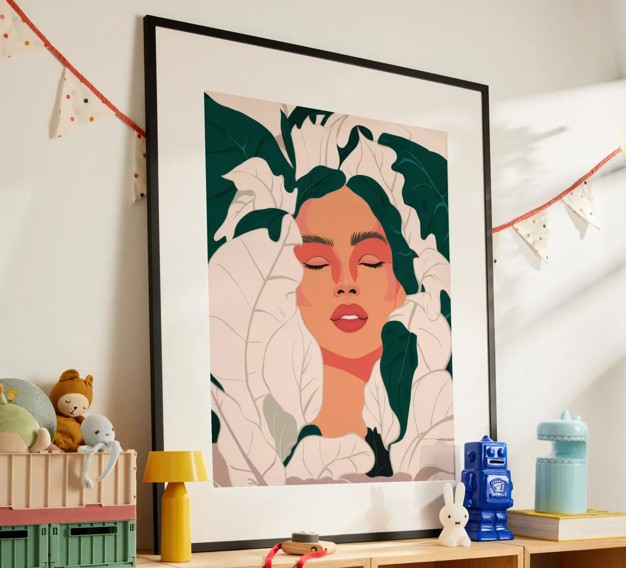 Foglia Sogno Serenità poster con telaio in legno da Aether Brush