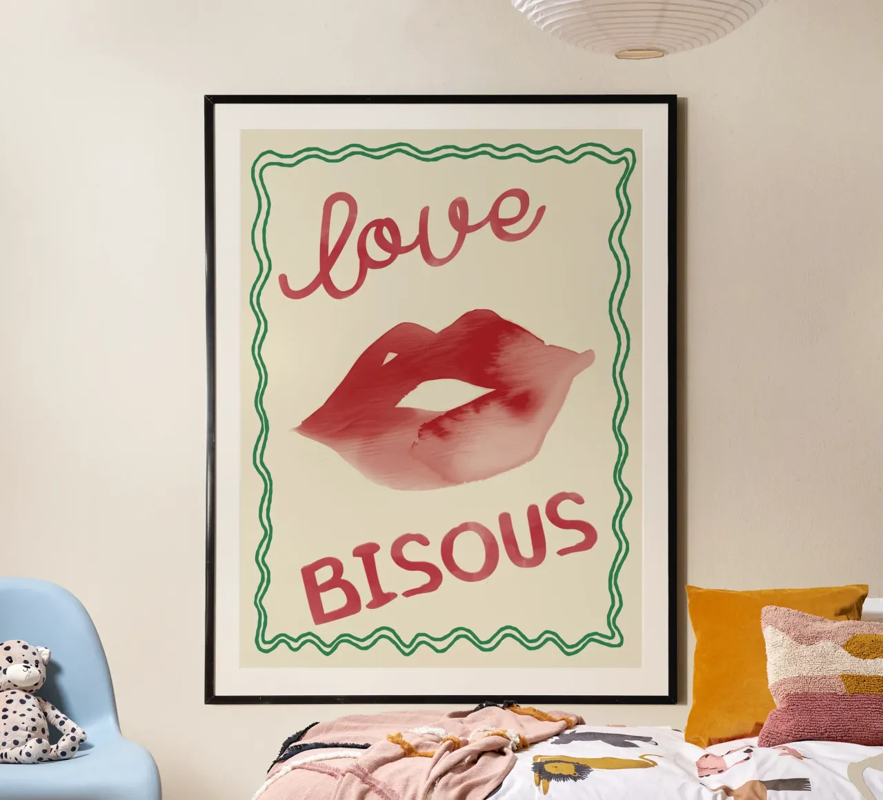 LOVE BISOUS poster con telaio in alluminio da Attaboy Dsgn