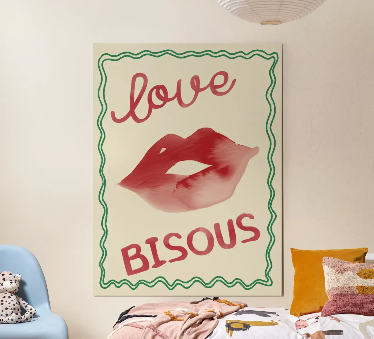 LOVE BISOUS poster con telaio in alluminio da Attaboy Dsgn