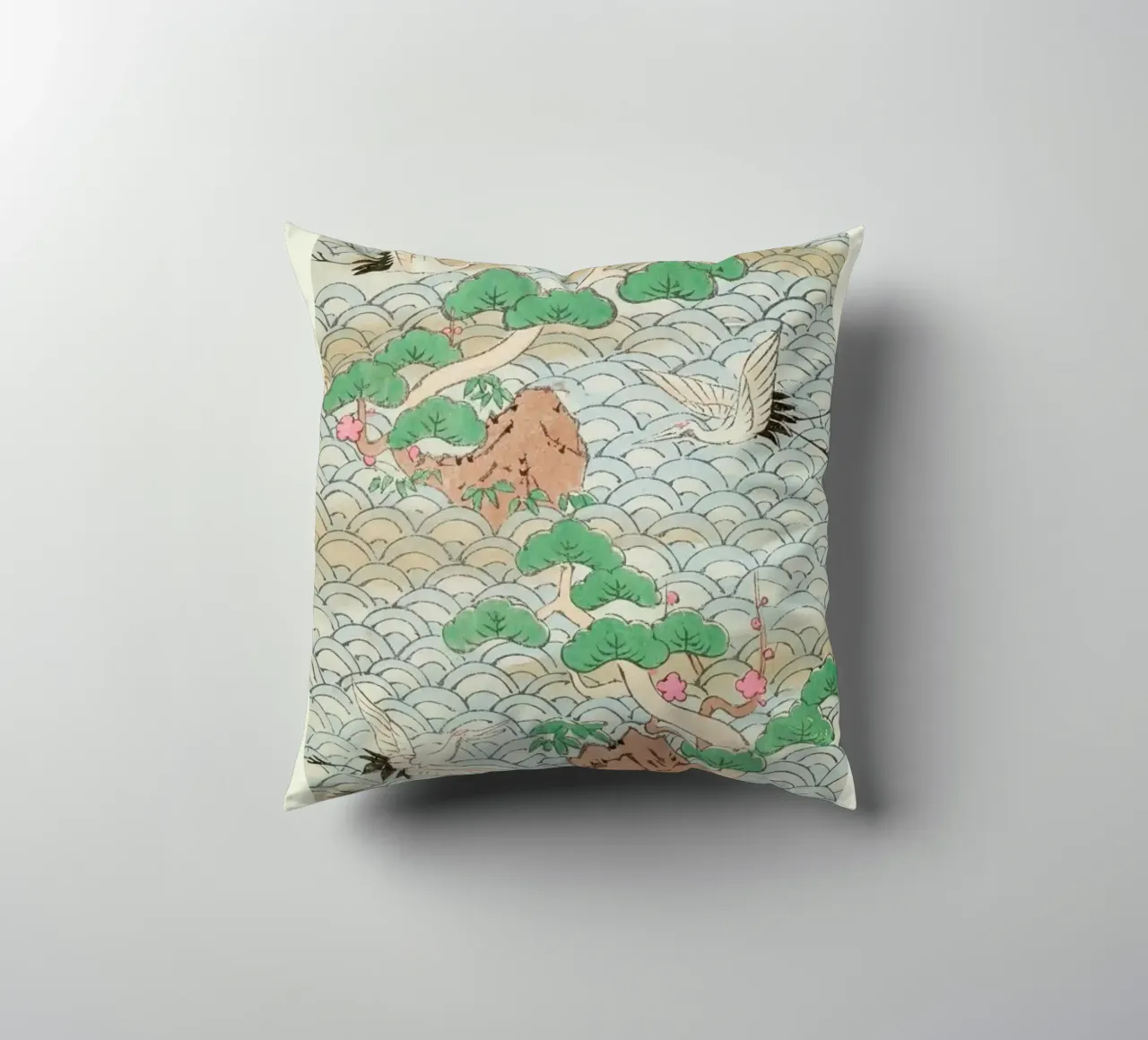 Shin-Bijutsukai - Flight Over Mountains decorative cushion by Vintage by JUNIQE