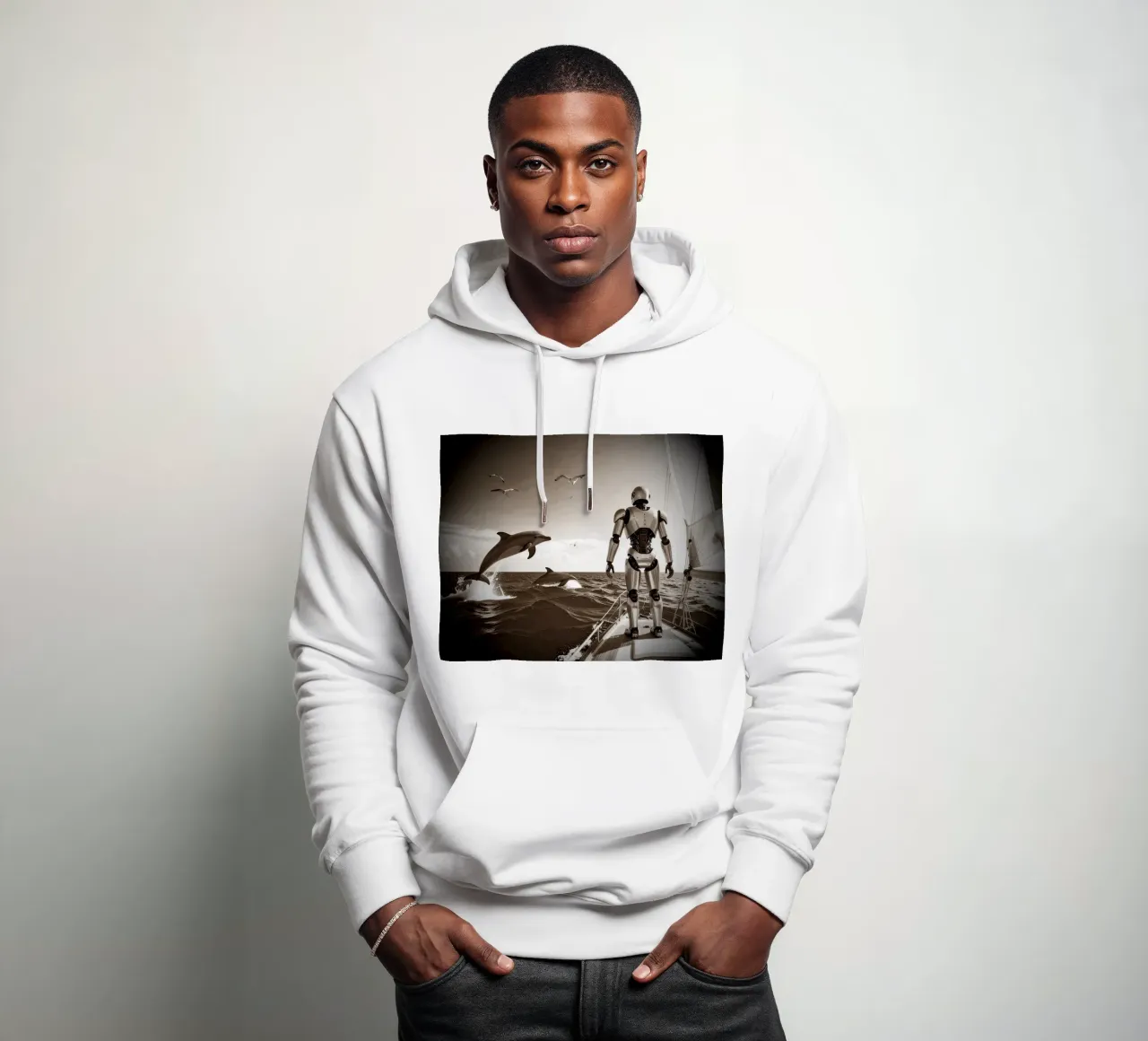 ROBOT SUR UN VOILIER. Vintage felpa con cappuccio da Thierry vobmann photography