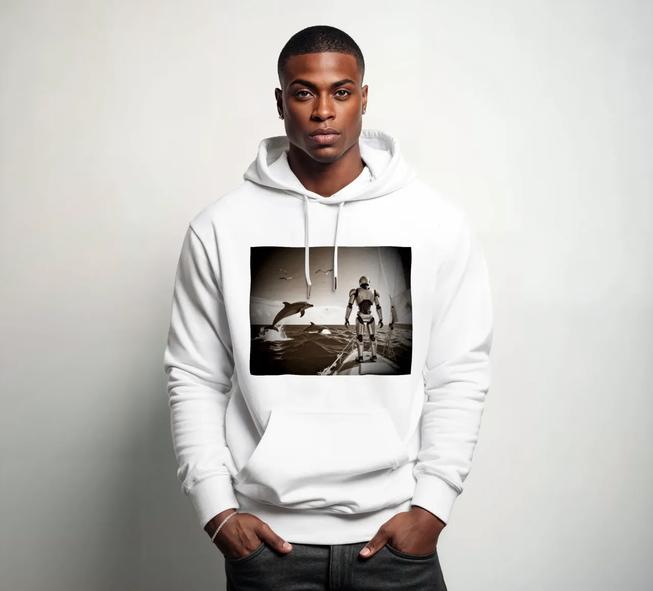 ROBOT SUR UN VOILIER. Vintage sudadera con capucha de Thierry vobmann photography