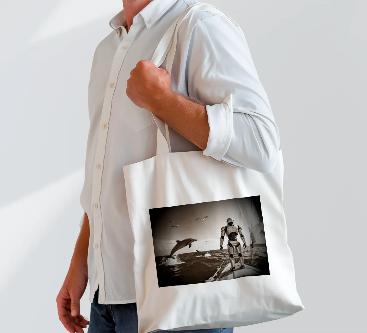 ROBOT SUR UN VOILIER. Vintage borsa in juta da Thierry vobmann photography