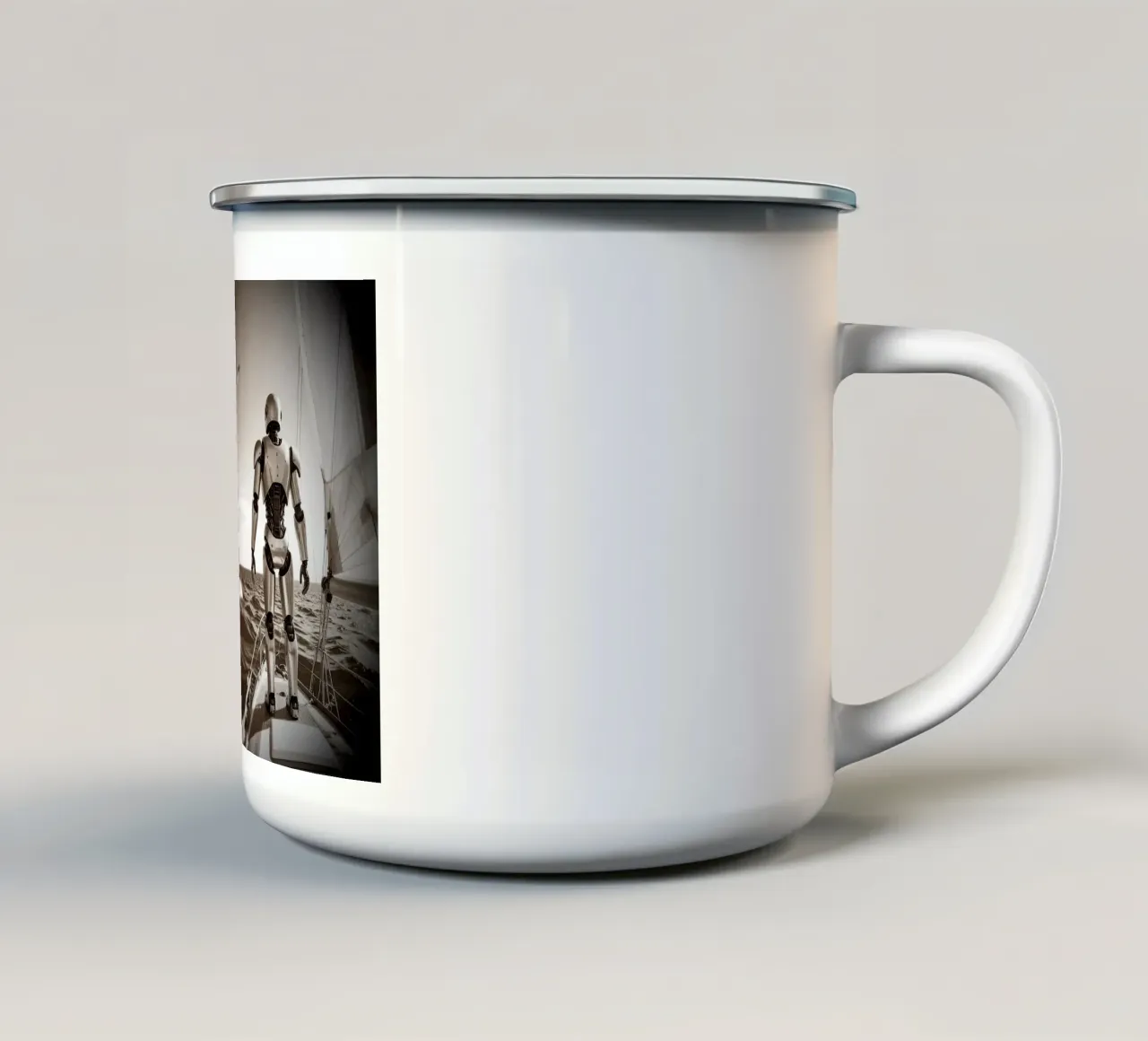 ROBOT SUR UN VOILIER. Vintage tazza in smalto da Thierry vobmann photography