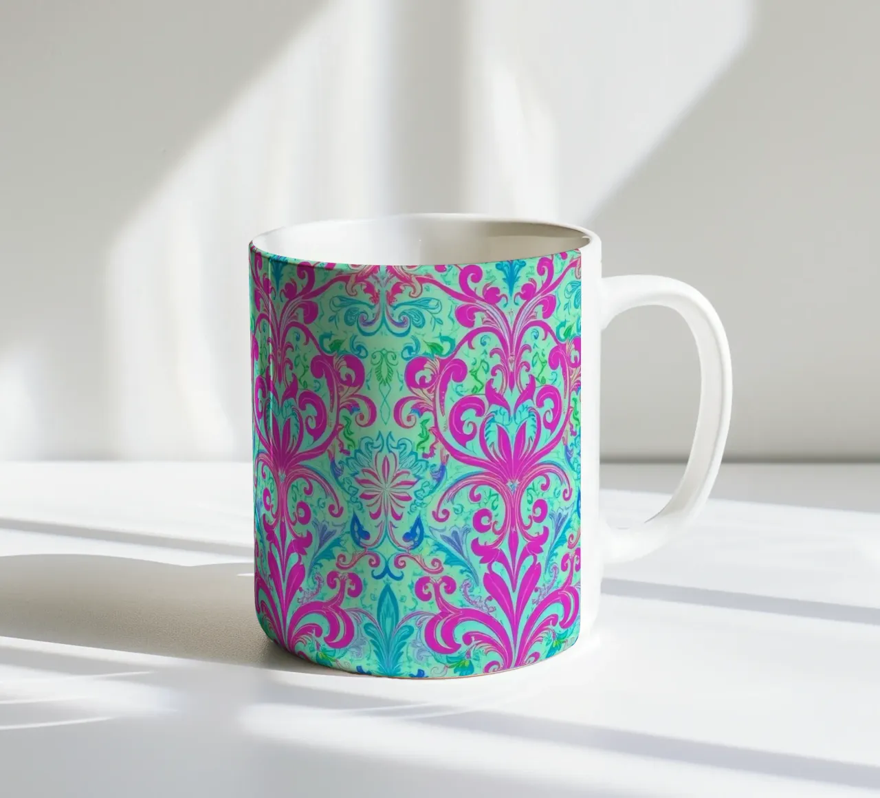 Motivo floreale colorato con disegni intricati tazza in ceramica da DesignDoodle