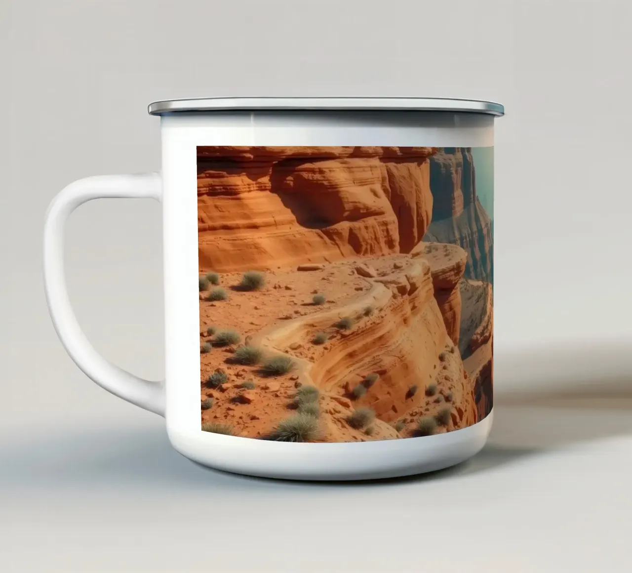 Paesaggio mozzafiato di aspre formazioni rocciose rosse tazza in smalto da DesignDoodle