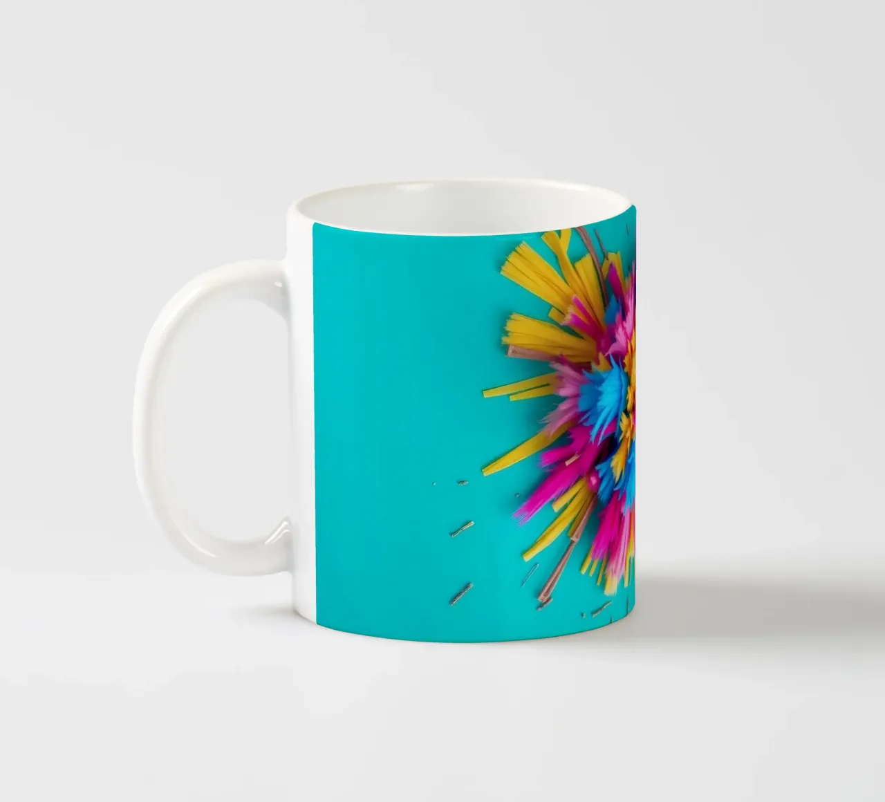 Brightly colored paper bursts create an artistic display ceramic mug by DesignDoodle