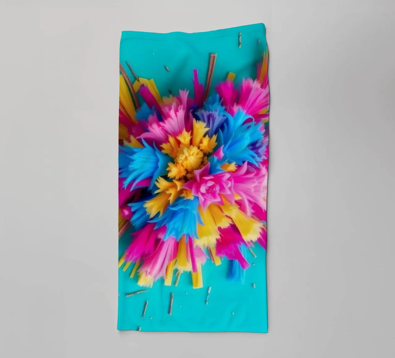 Brightly colored paper bursts create an artistic display towel by DesignDoodle