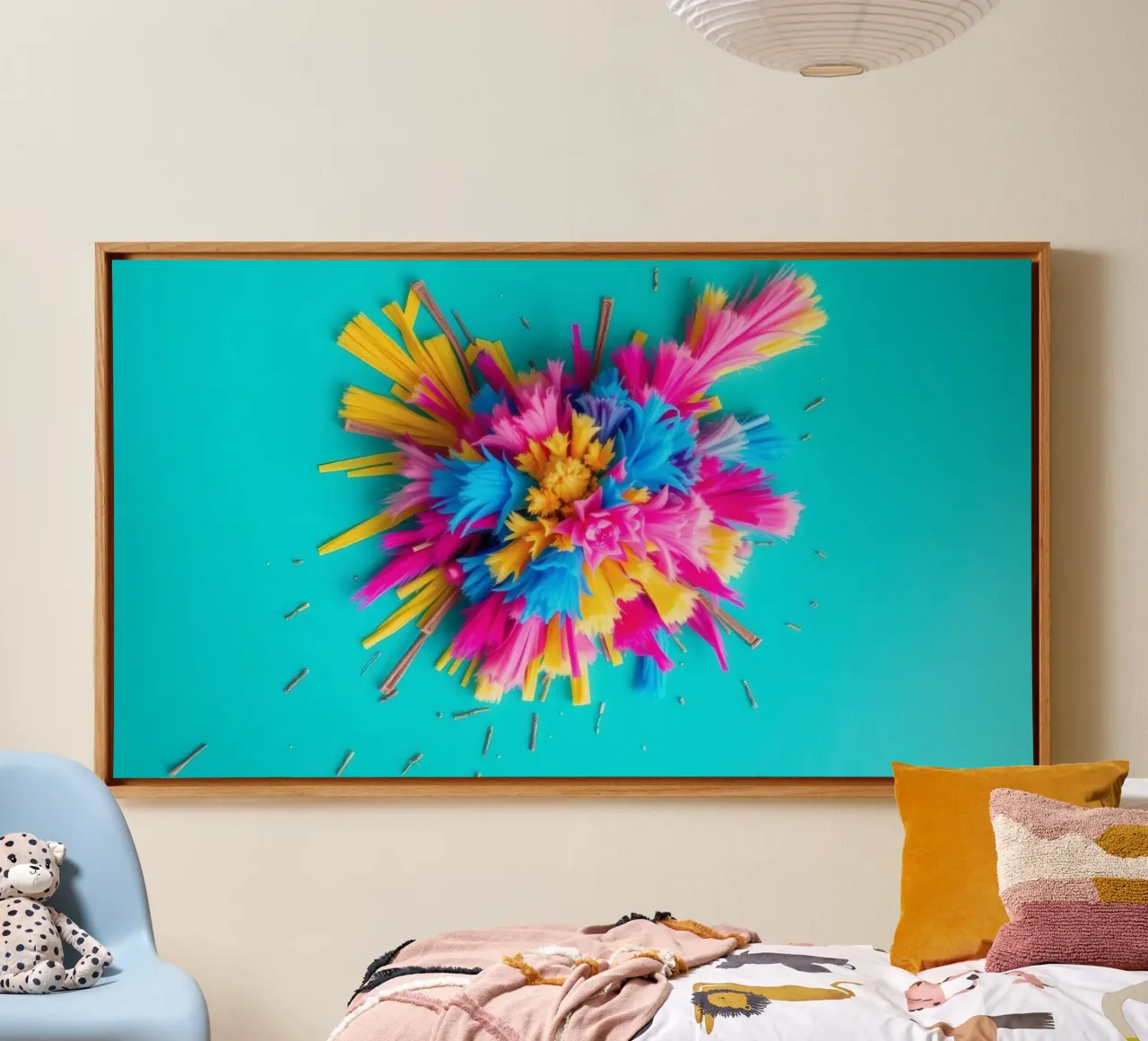 Brightly colored paper bursts create an artistic display canvas by DesignDoodle