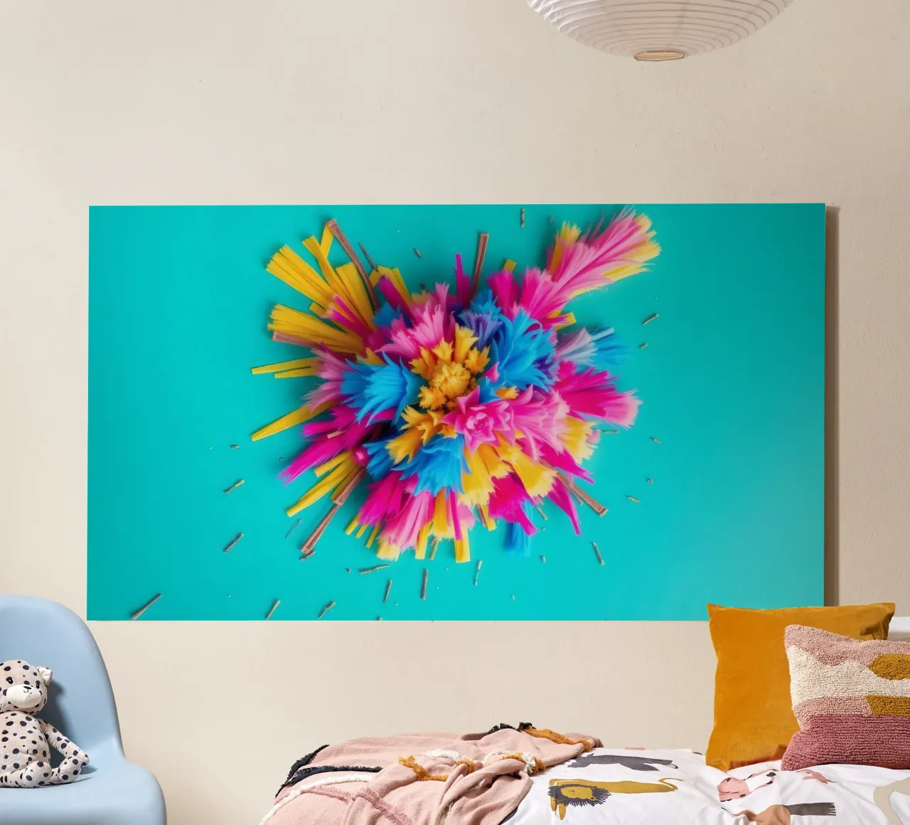 Brightly colored paper bursts create an artistic display canvas by DesignDoodle