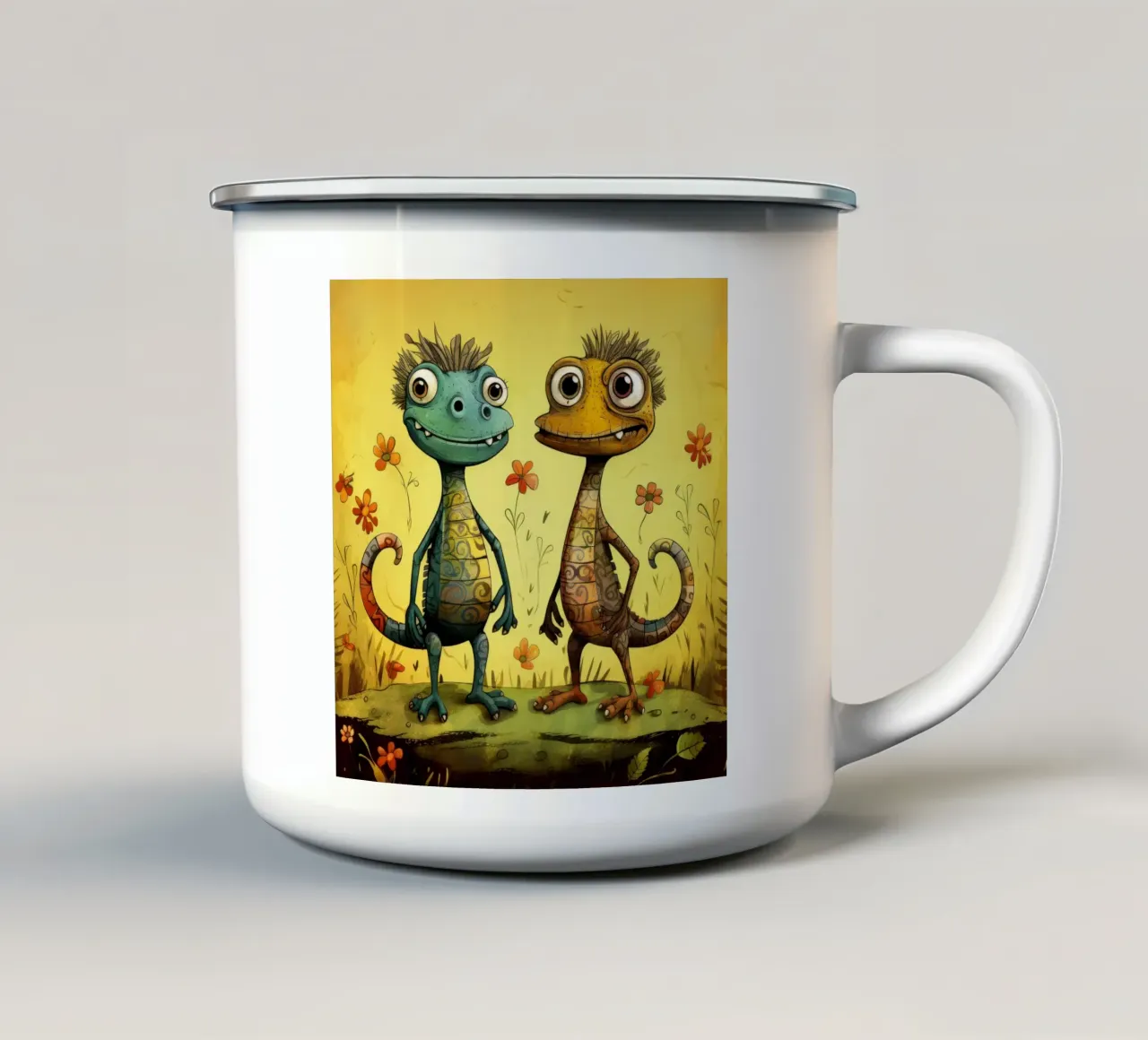 Dúo lagarto retro taza de esmalte de Funny Animals