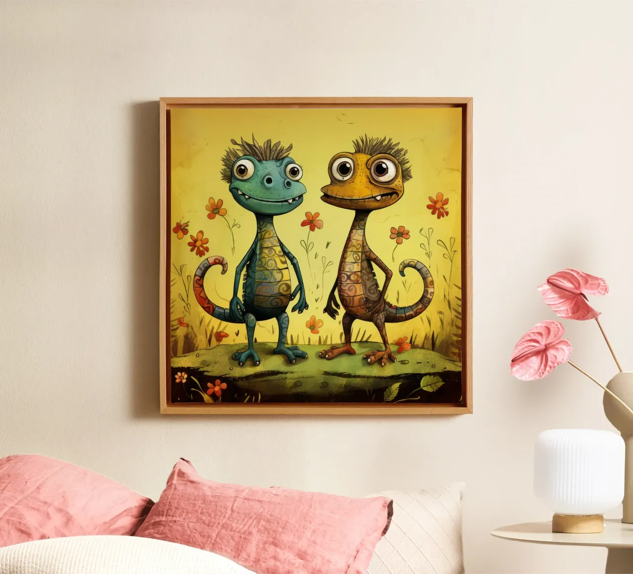Retro Lizard Duo tela con Cornice a cassetta da Funny Animals