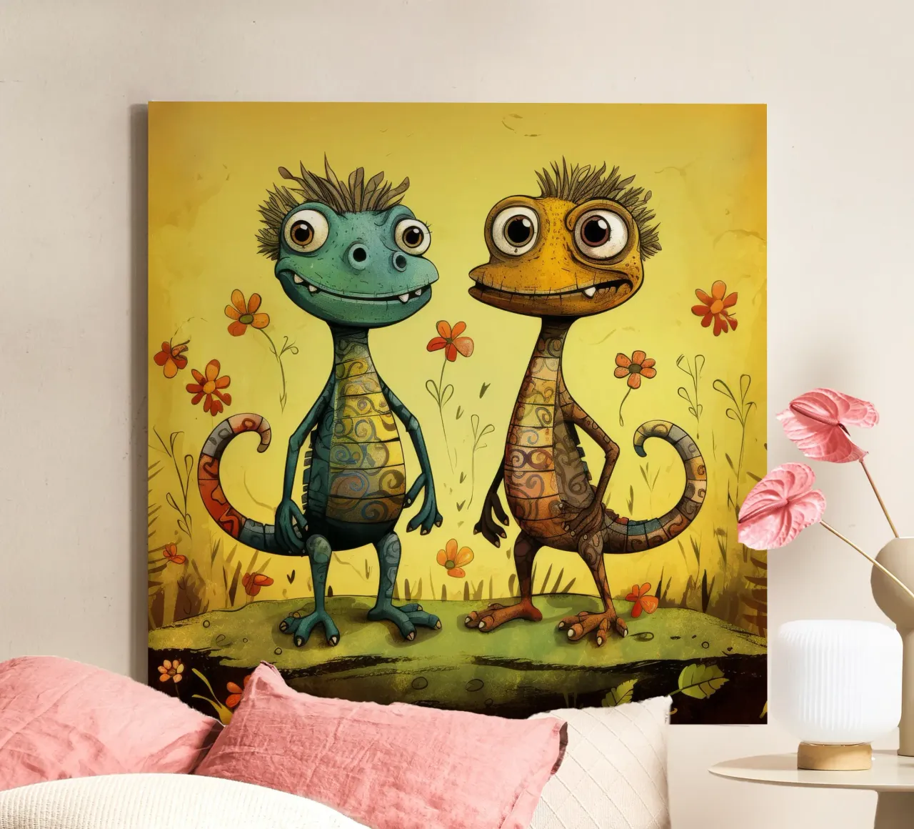 Retro Lizard Duo tela con Cornice a cassetta da Funny Animals