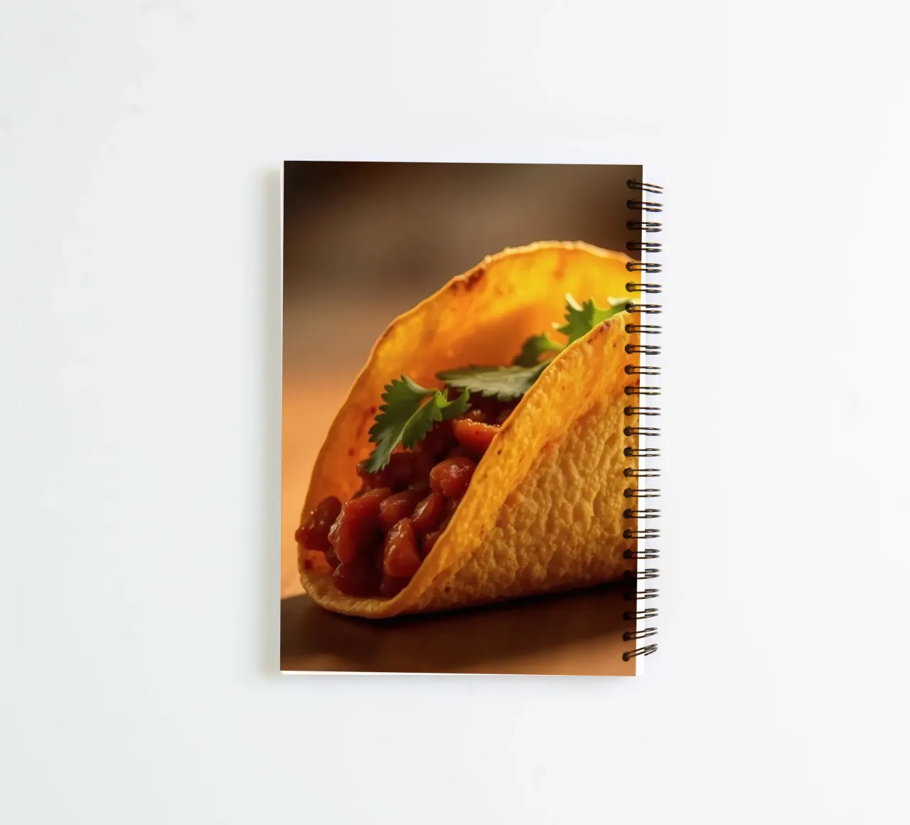 Delicious taco filled with seasoned beans and fresh spiral notebook by DesignDoodle
