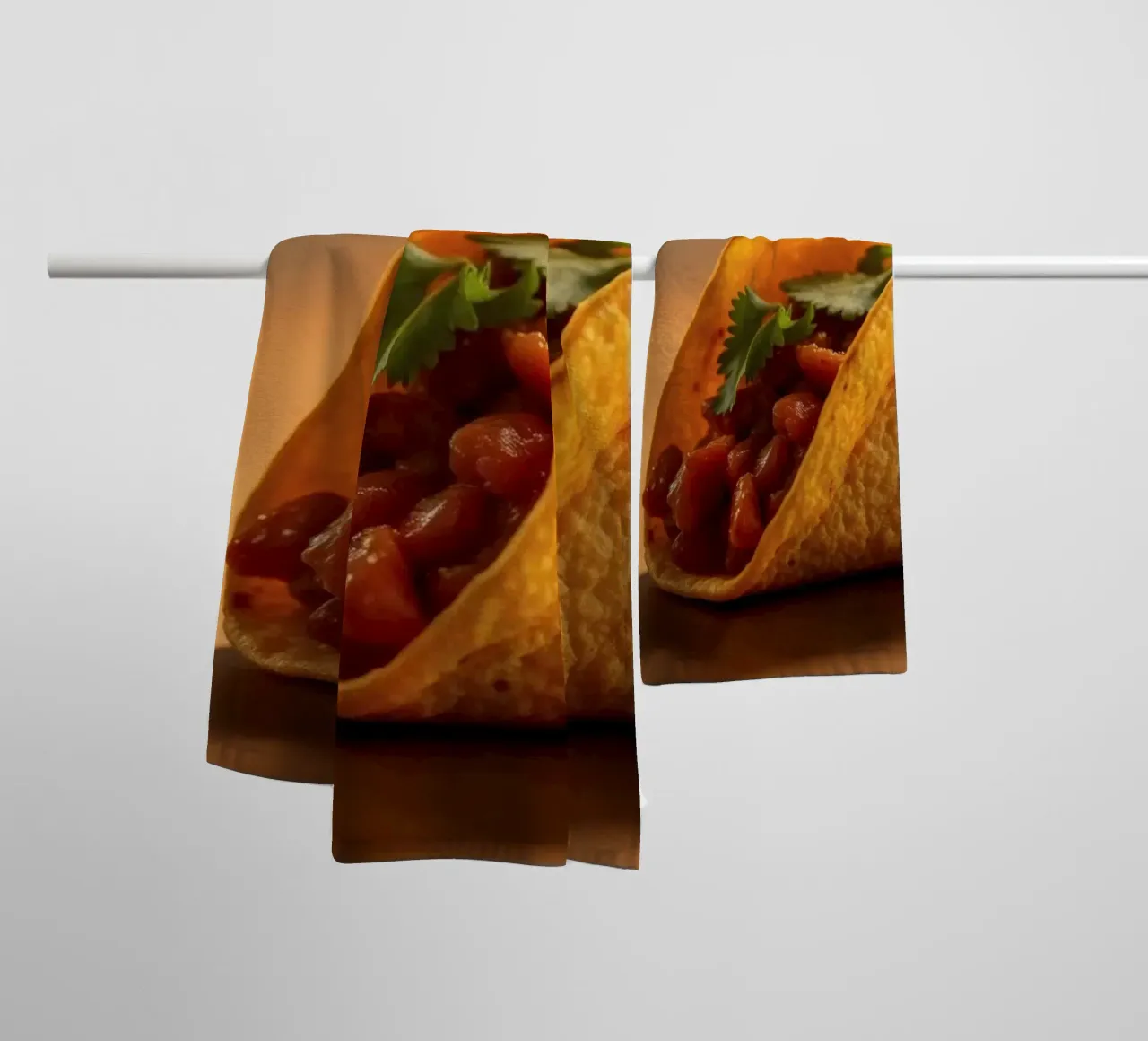Deliziosi taco ripieni di fagioli conditi e di asciugamano da bagno da DesignDoodle