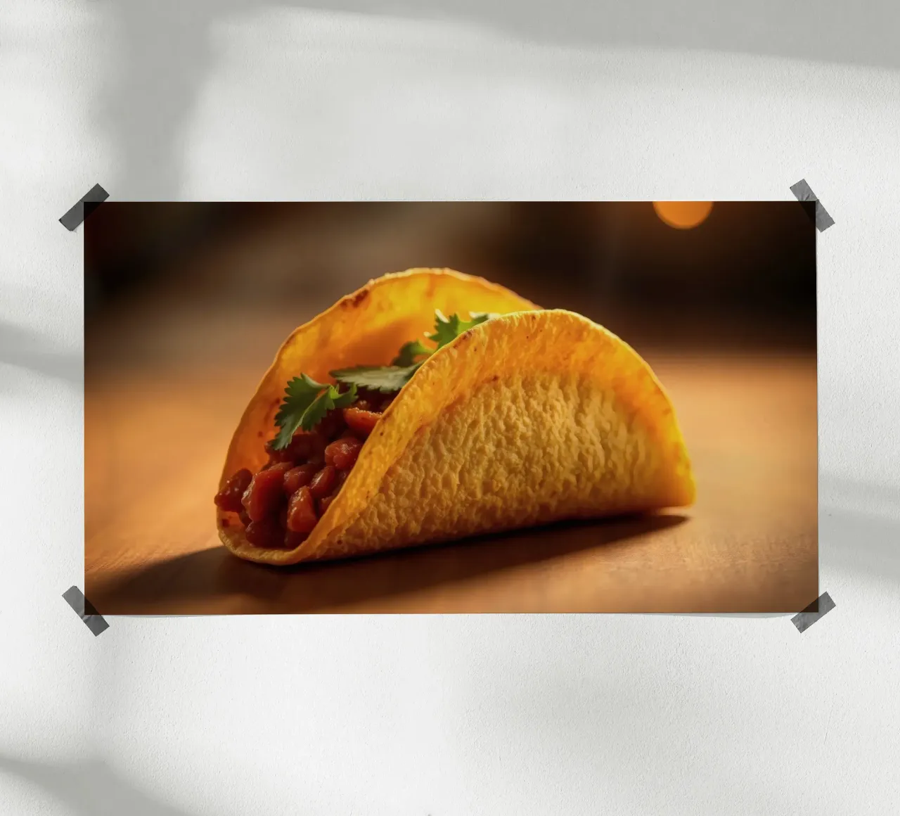 Delicious taco filled with seasoned beans and fresh poster by DesignDoodle