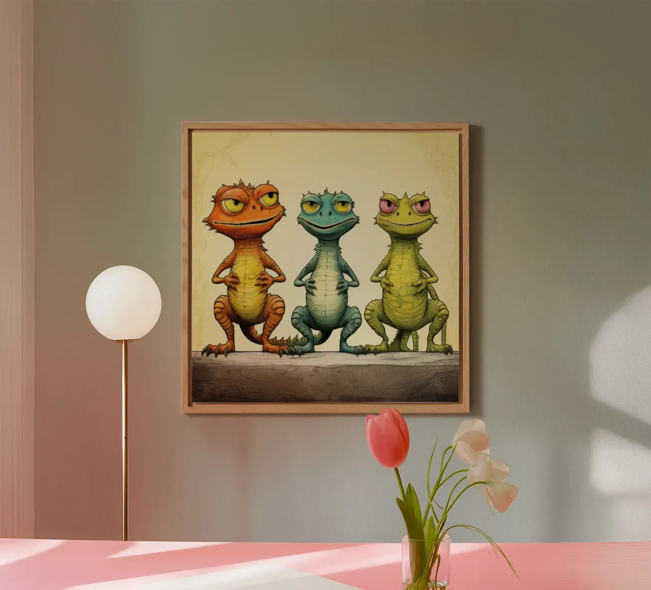 La banda delle lucertole retrò alluminio dibond da Funny Animals
