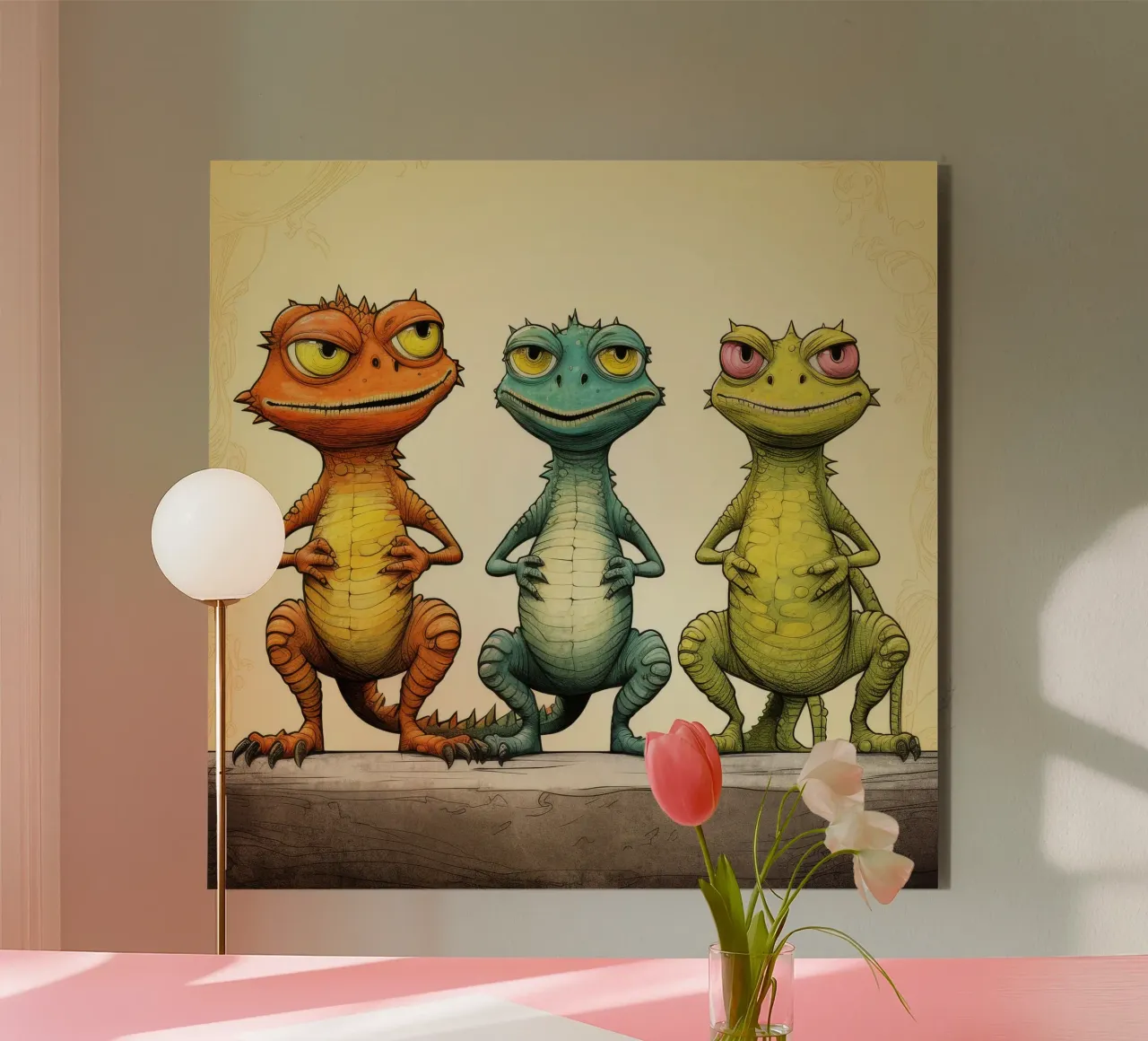La banda delle lucertole retrò alluminio dibond da Funny Animals
