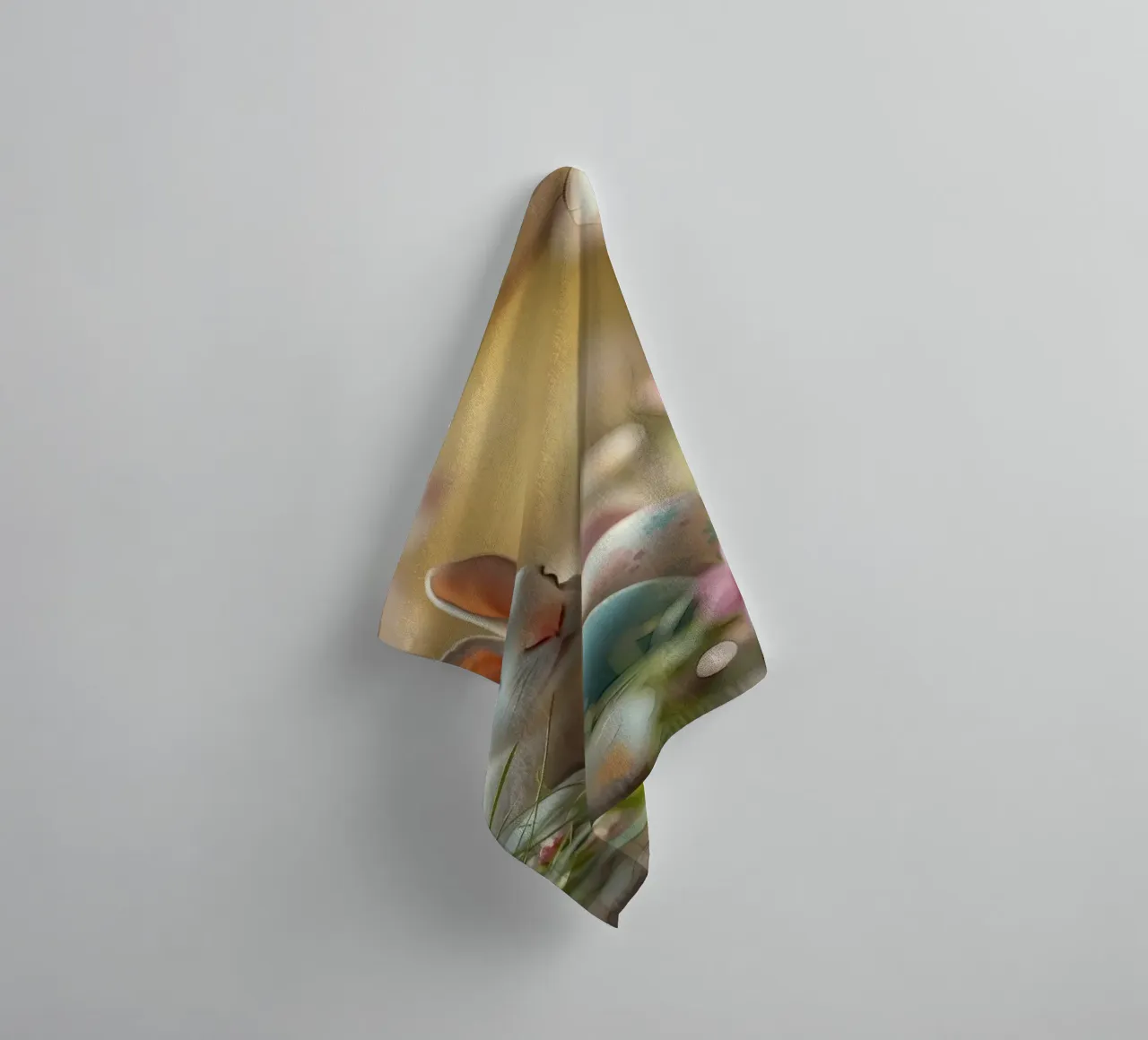 Cute rabbit surrounded by colorful Easter eggs in a blooming towel by DesignDoodle