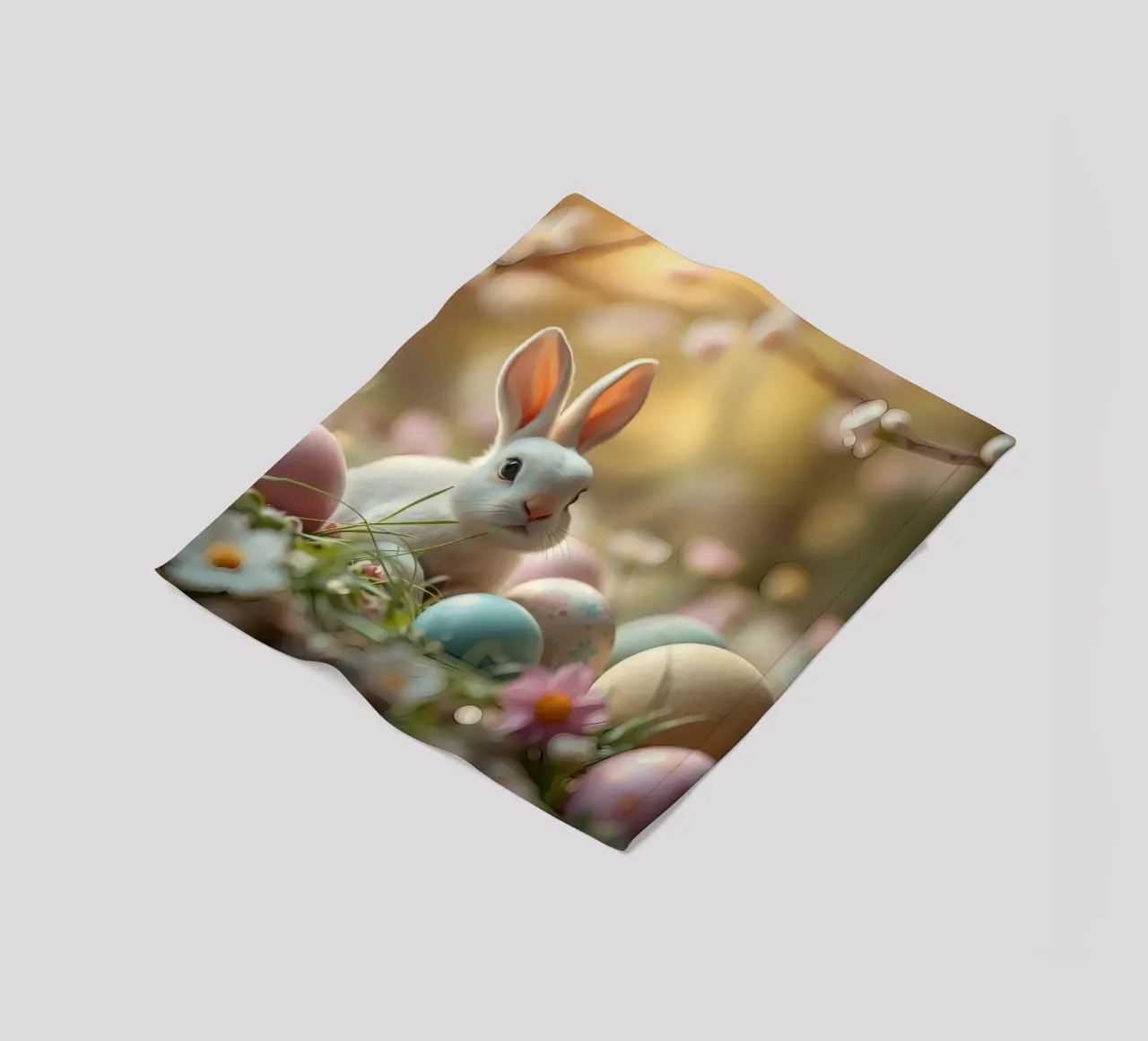 Simpatico coniglio circondato da uova di Pasqua colorate in un giardino fiorito. coperta in pile da DesignDoodle