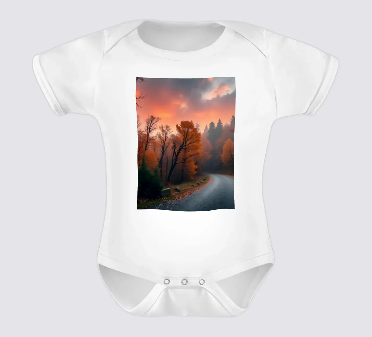 Hermoso paisaje otoñal con una tranquila carretera serpenteante body de bebé de DesignDoodle