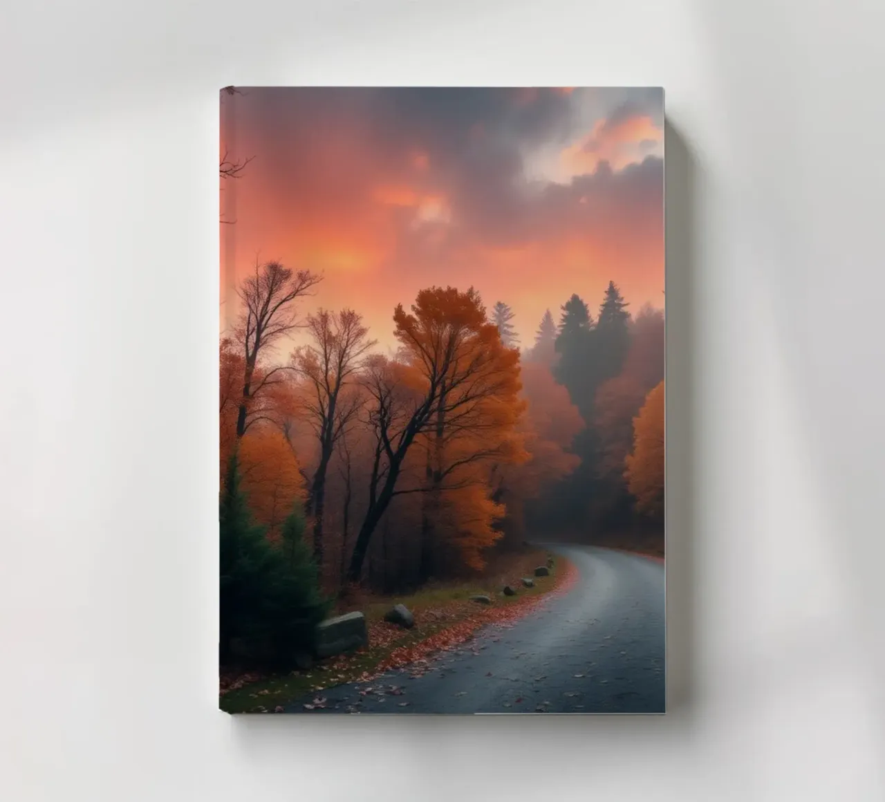 Magnifique paysage d'automne avec une route sinueuse et calme carnet de notes de DesignDoodle
