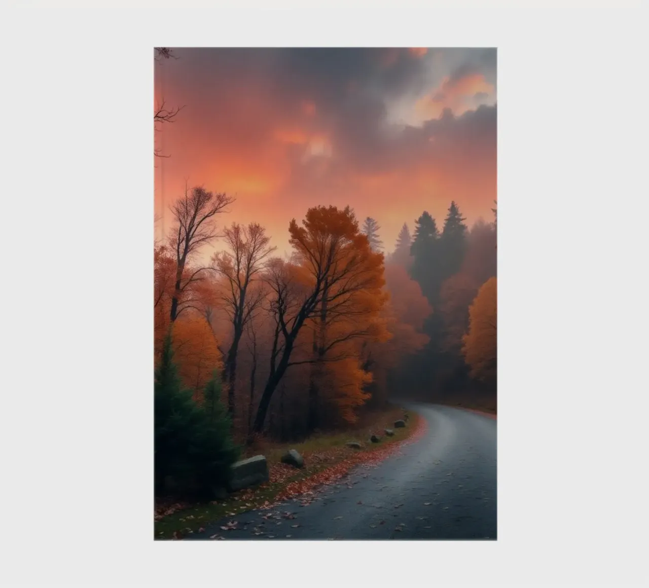 Magnifique paysage d'automne avec une route sinueuse et calme carnet de notes de DesignDoodle