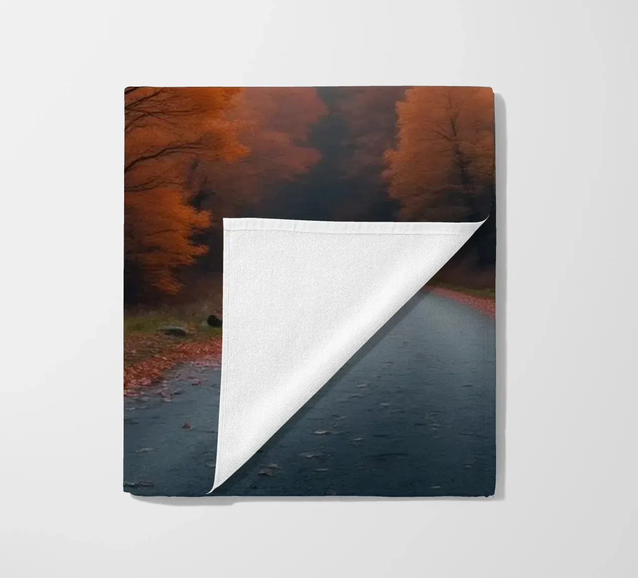 Beautiful autumn landscape with calm winding road beach towel by DesignDoodle
