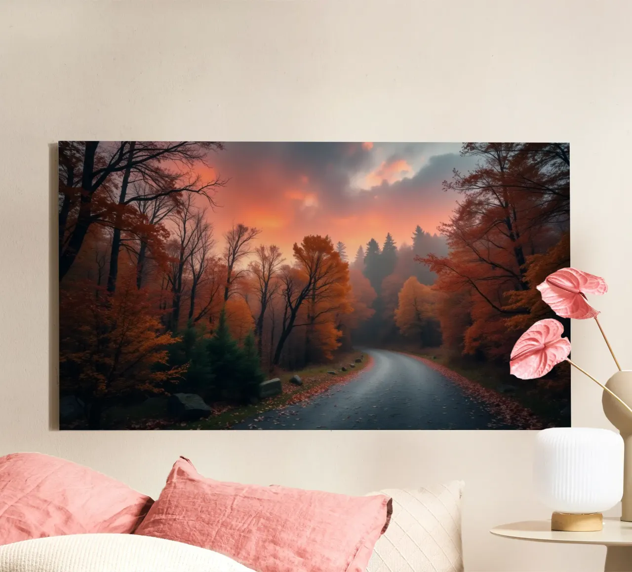 Beautiful autumn landscape with calm winding road canvas by DesignDoodle