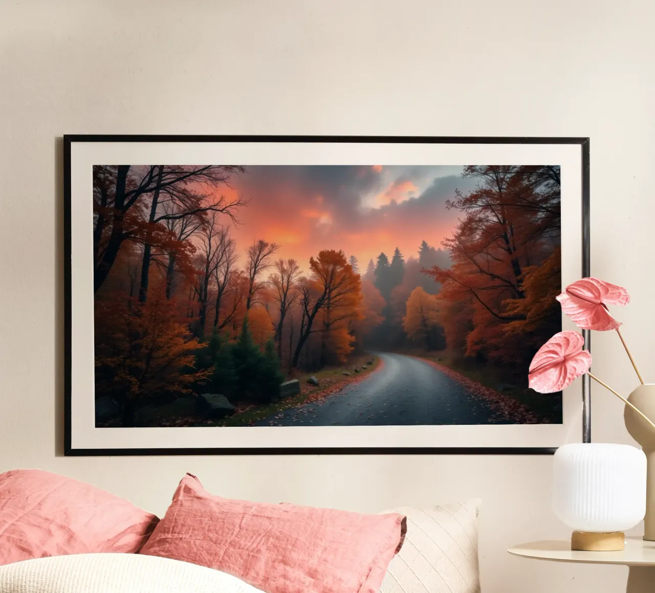 Magnifique paysage d'automne avec une route sinueuse et calme hahnemühle de DesignDoodle