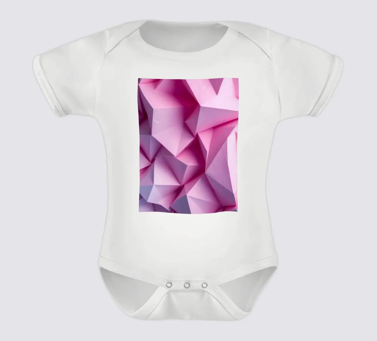 Colorful 3D geometric shapes create an intriguing abstract short-sleeve baby romper by DesignDoodle