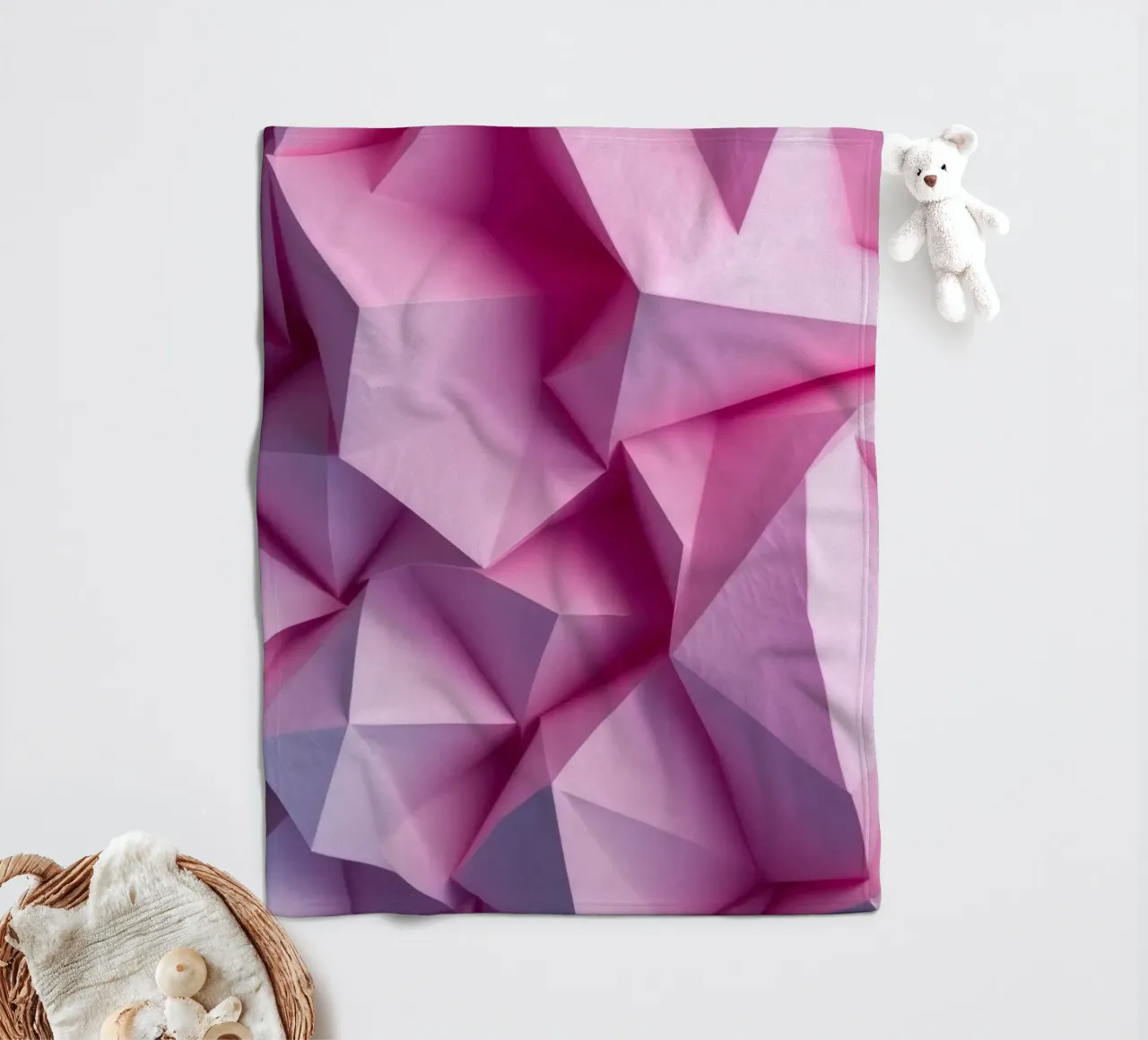 Colorful 3D geometric shapes create an intriguing abstract fleece blanket by DesignDoodle