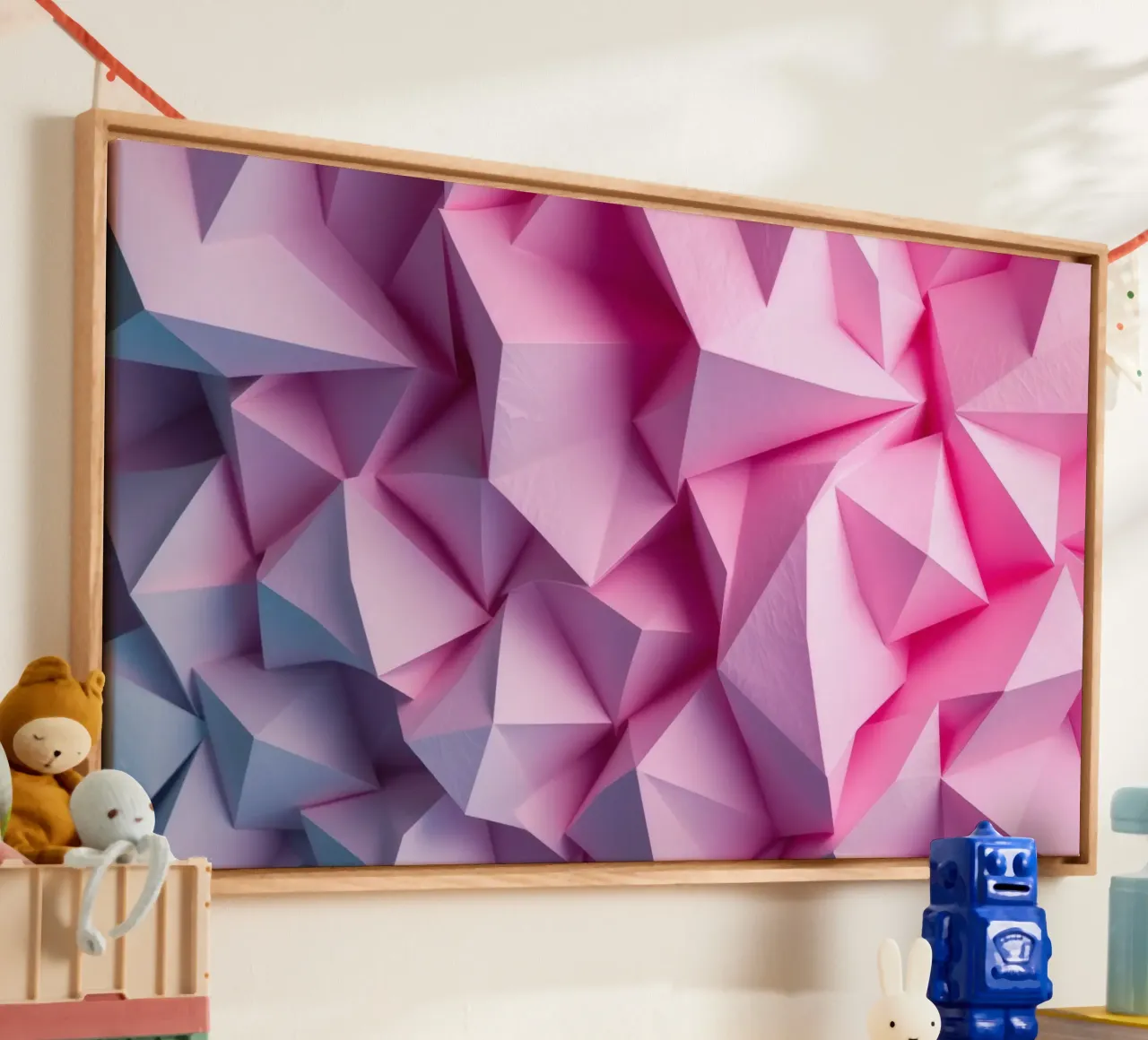 Colorful 3D geometric shapes create an intriguing abstract canvas by DesignDoodle