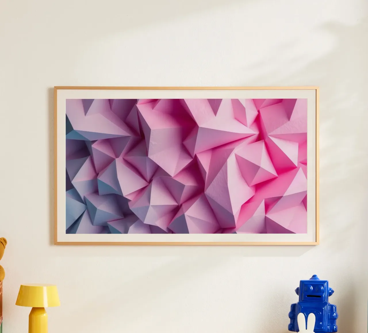 Colorful 3D geometric shapes create an intriguing abstract hahnemühle by DesignDoodle