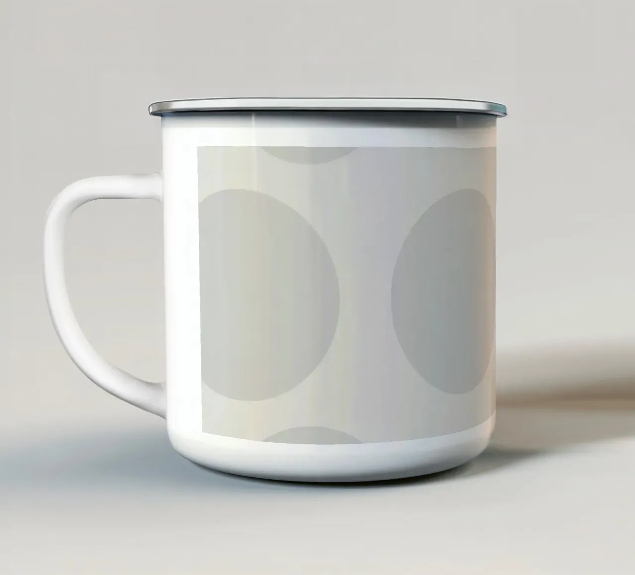Subtle polka dot pattern on a light background enamel mug by DesignDoodle