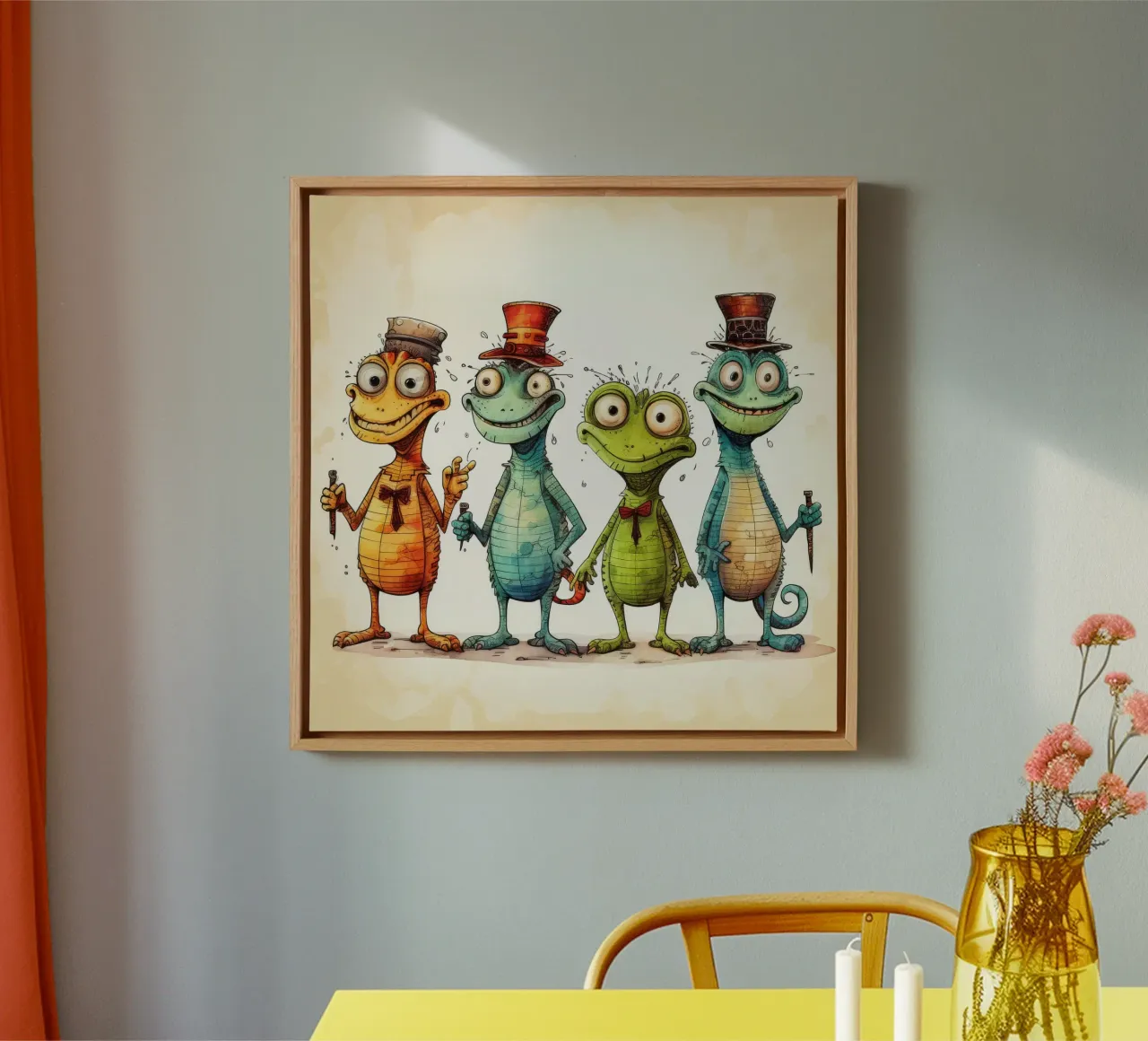 Retro-Eidechsenbande Leinwand mit Schattenfugenrahmen von Funny Animals