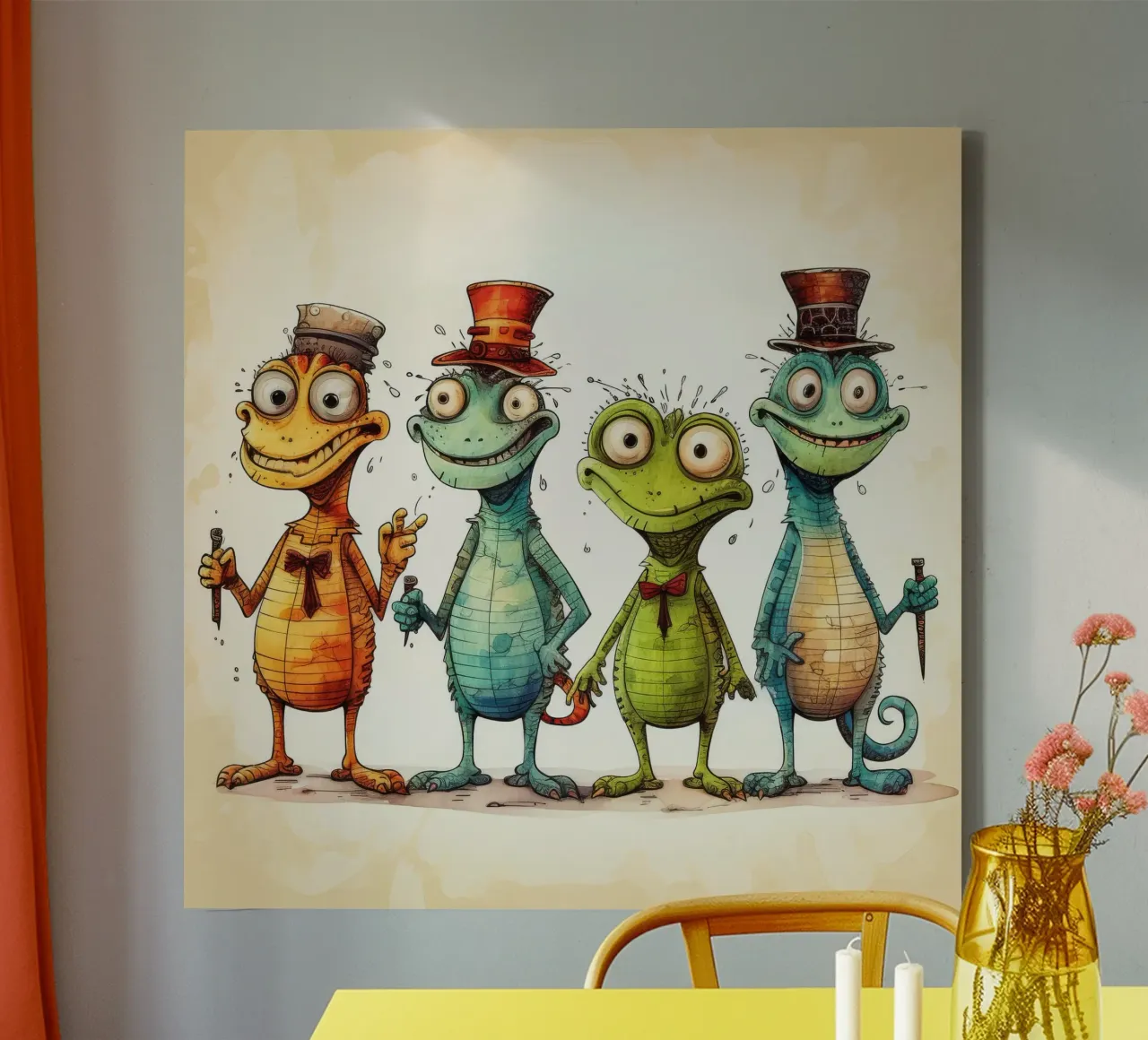 Retro-Eidechsenbande Leinwand mit Schattenfugenrahmen von Funny Animals