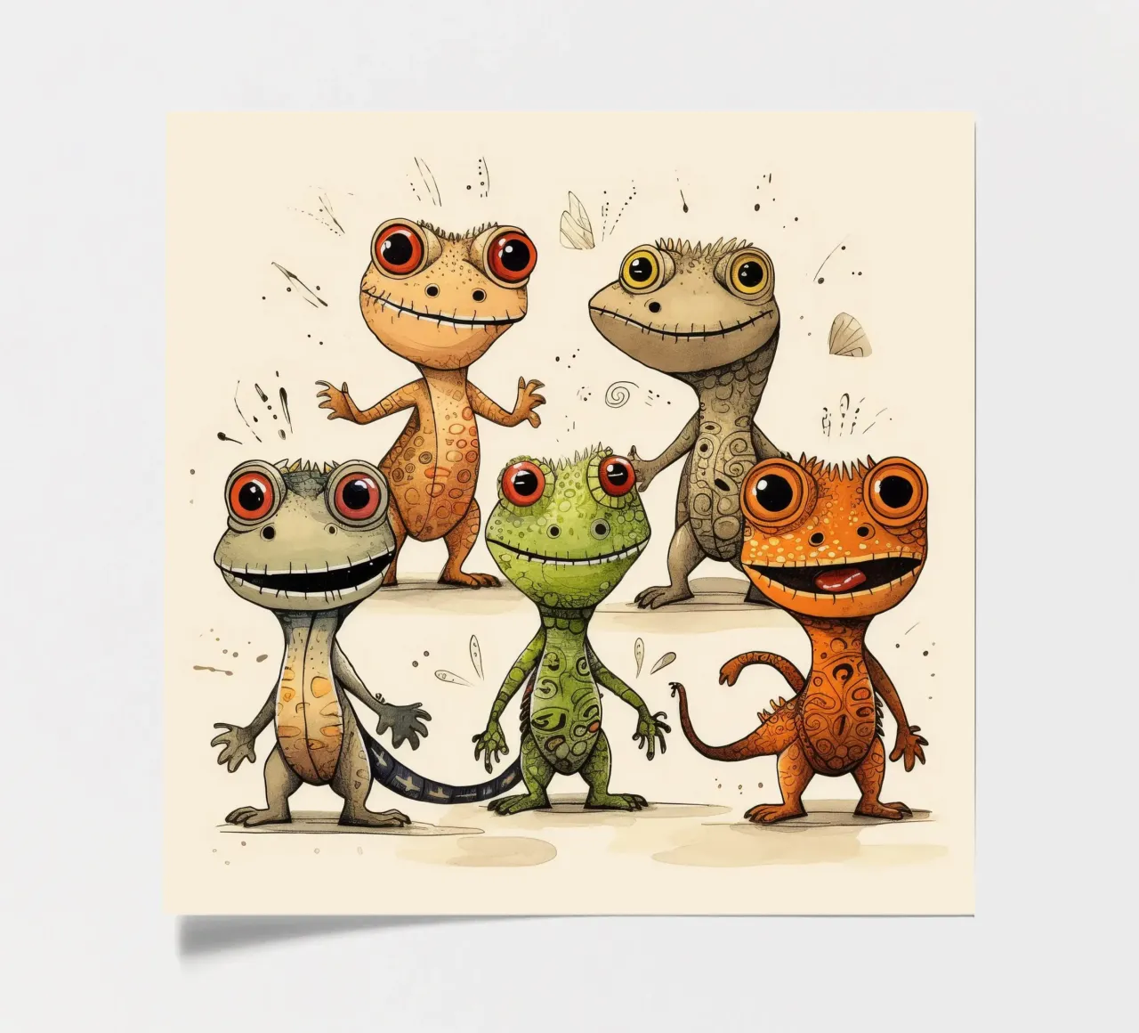 Retro-Eidechsenbande Stickerbogen von Funny Animals