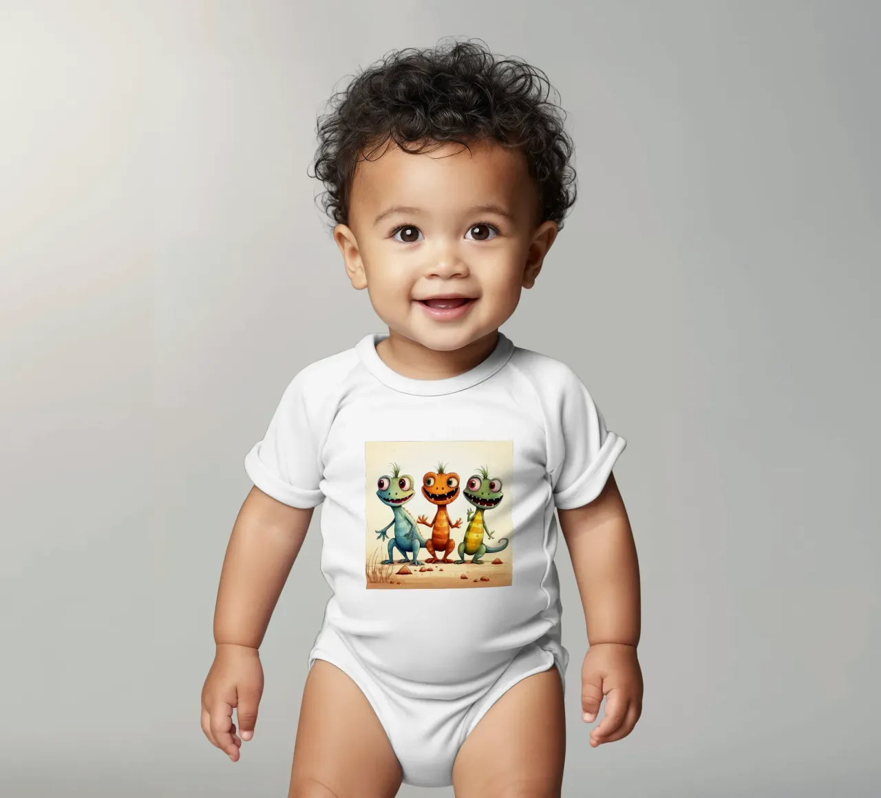 Retro-Eidechsenbande Kurzarm Babybody von Funny Animals