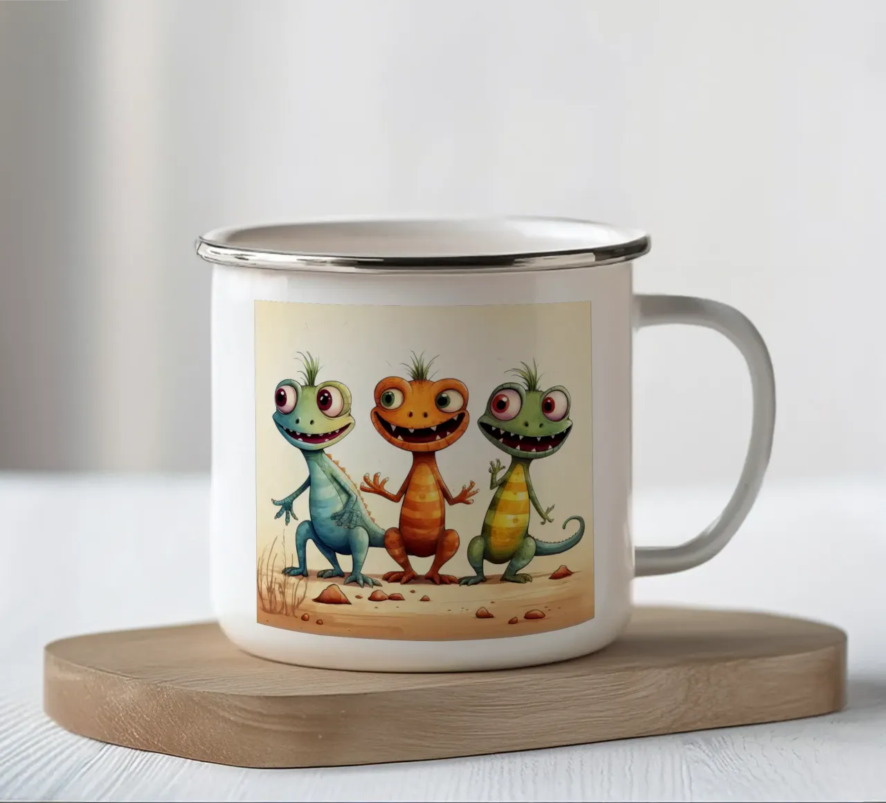 La banda delle lucertole retrò tazza in smalto da Funny Animals