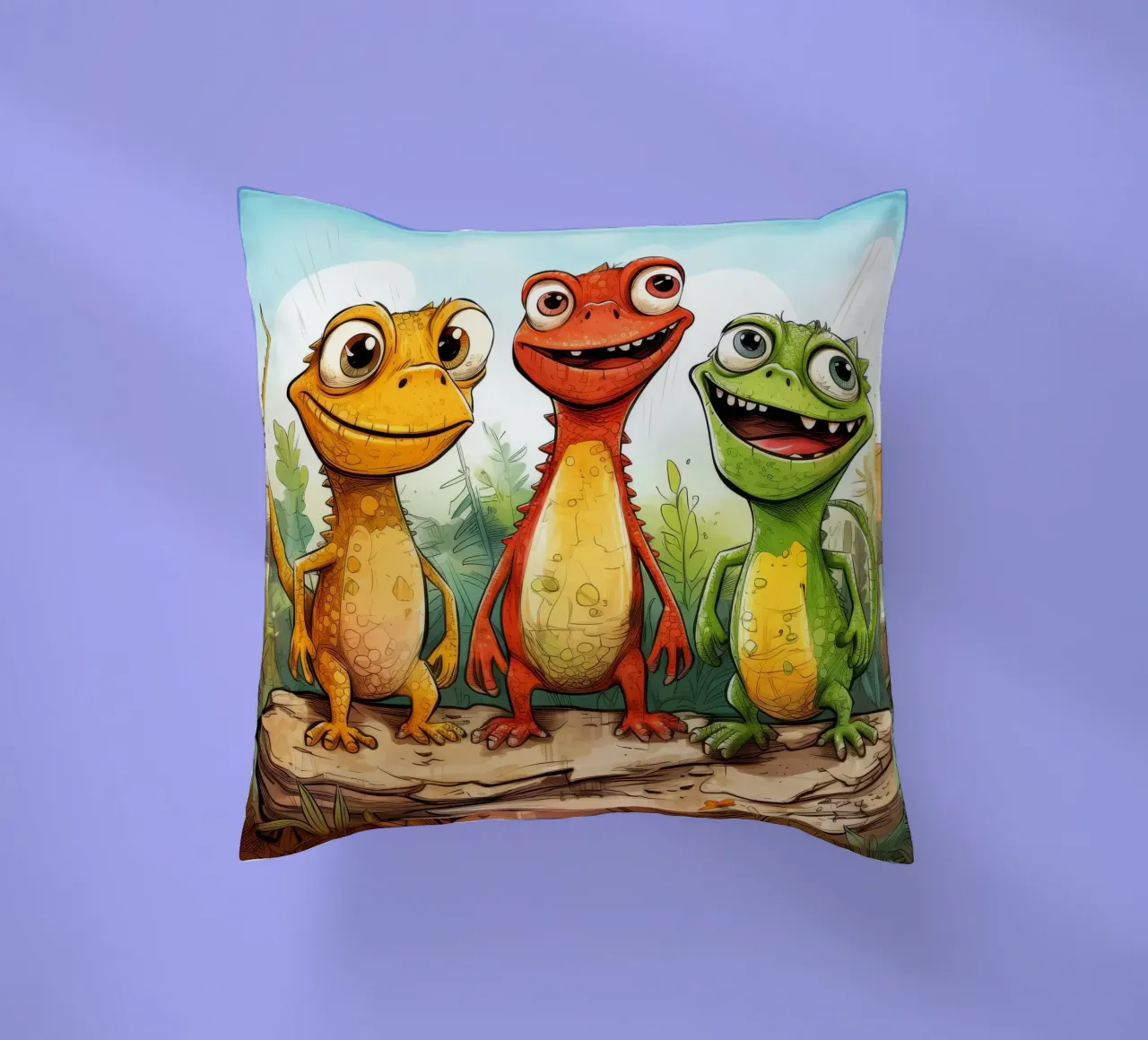 Retro Lizard Gang decorative cushion by Funny Animals