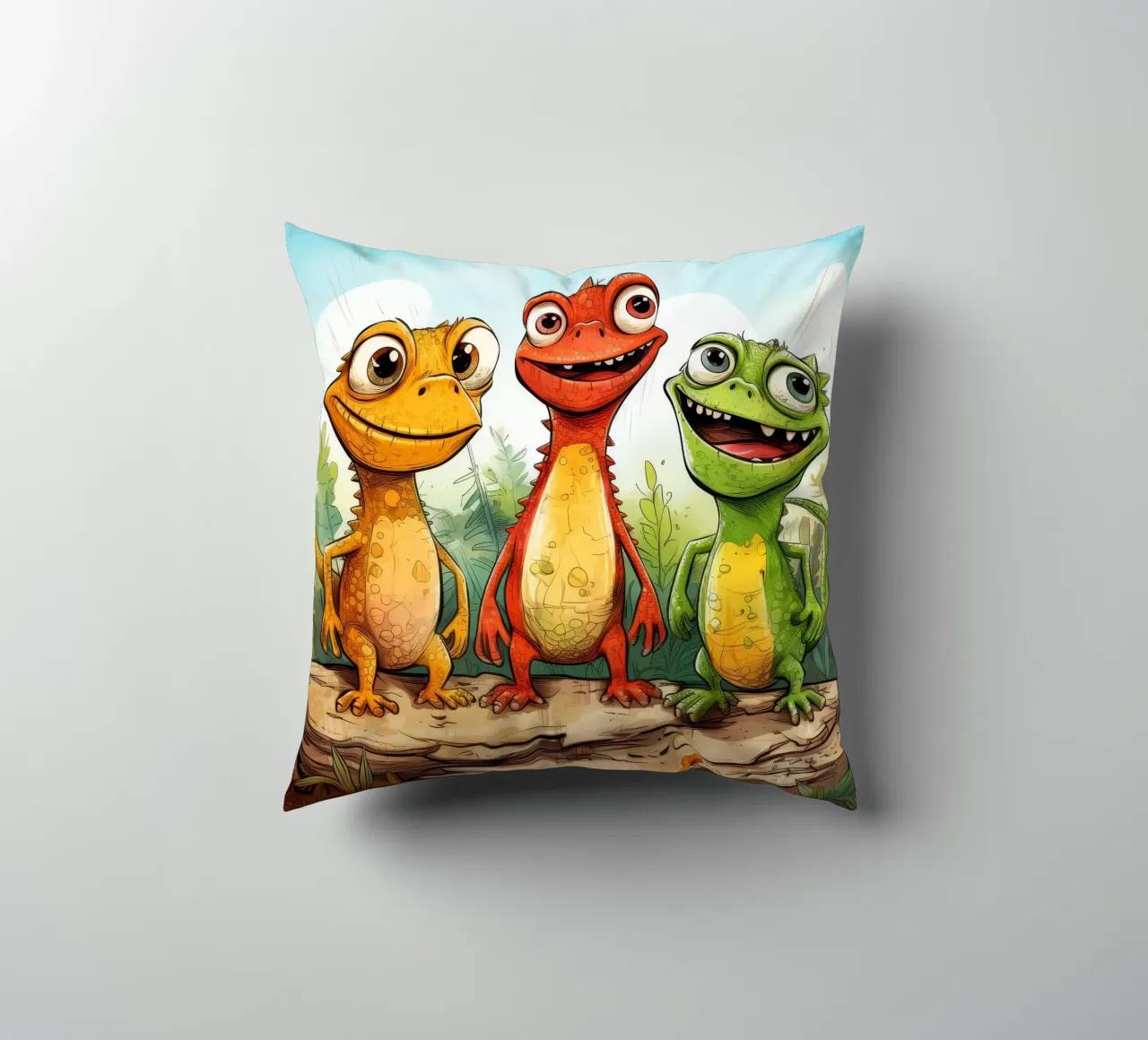Retro Lizard Gang decorative cushion by Funny Animals