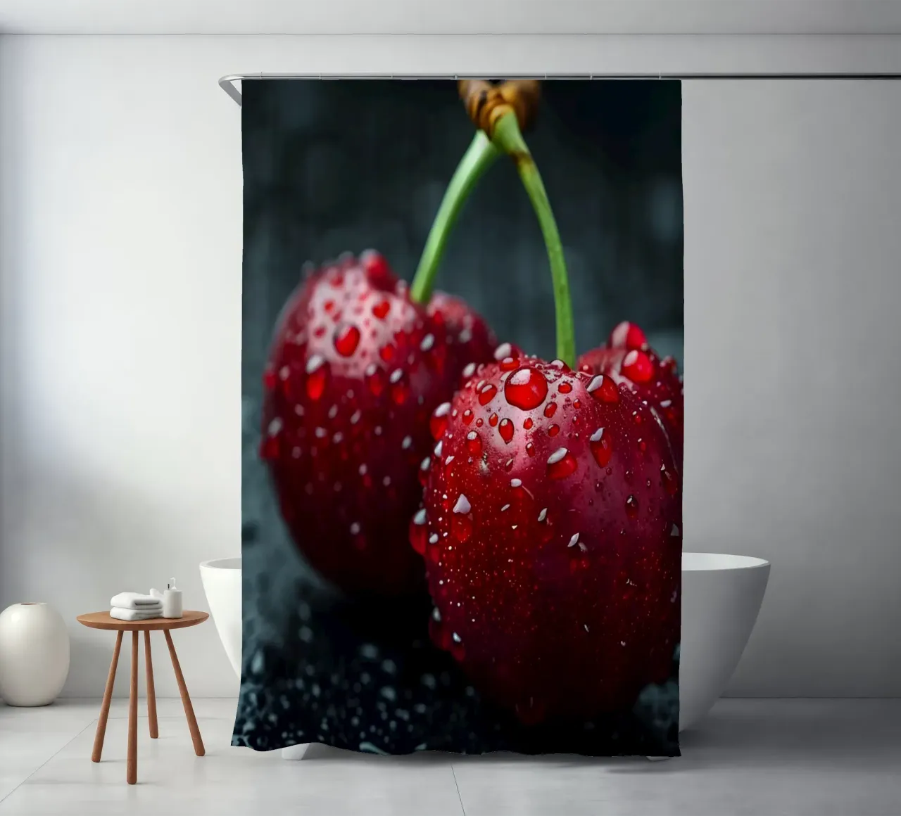 Cherries with dewdrops shower curtain by M-Ulrich-Digital Art