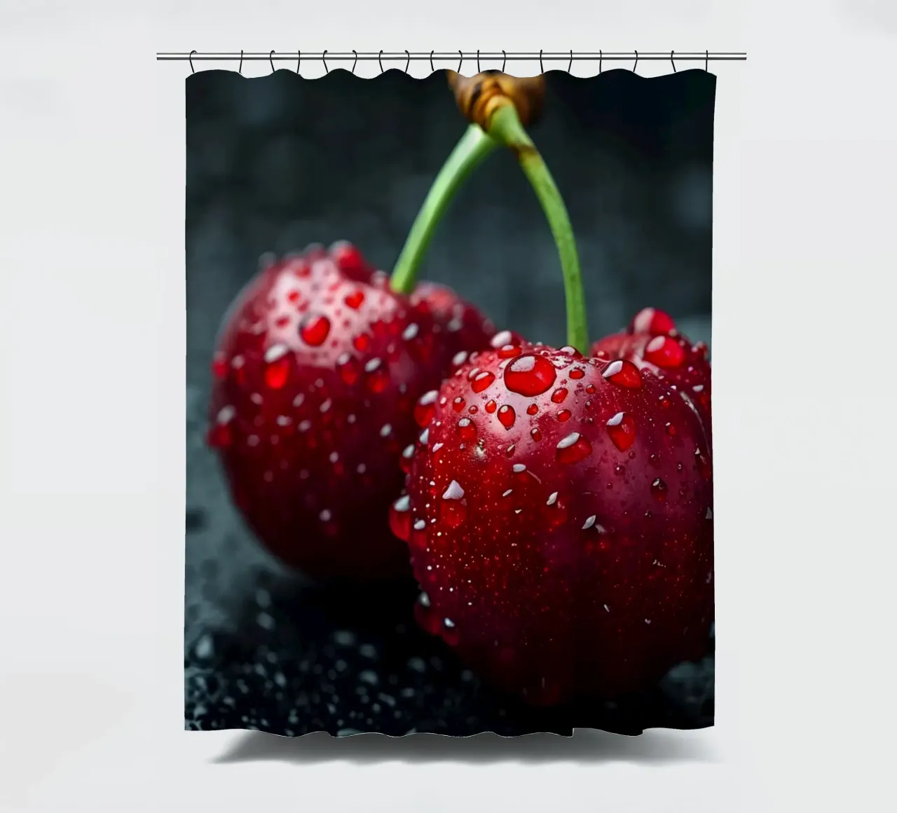 Cherries with dewdrops shower curtain by M-Ulrich-Digital Art
