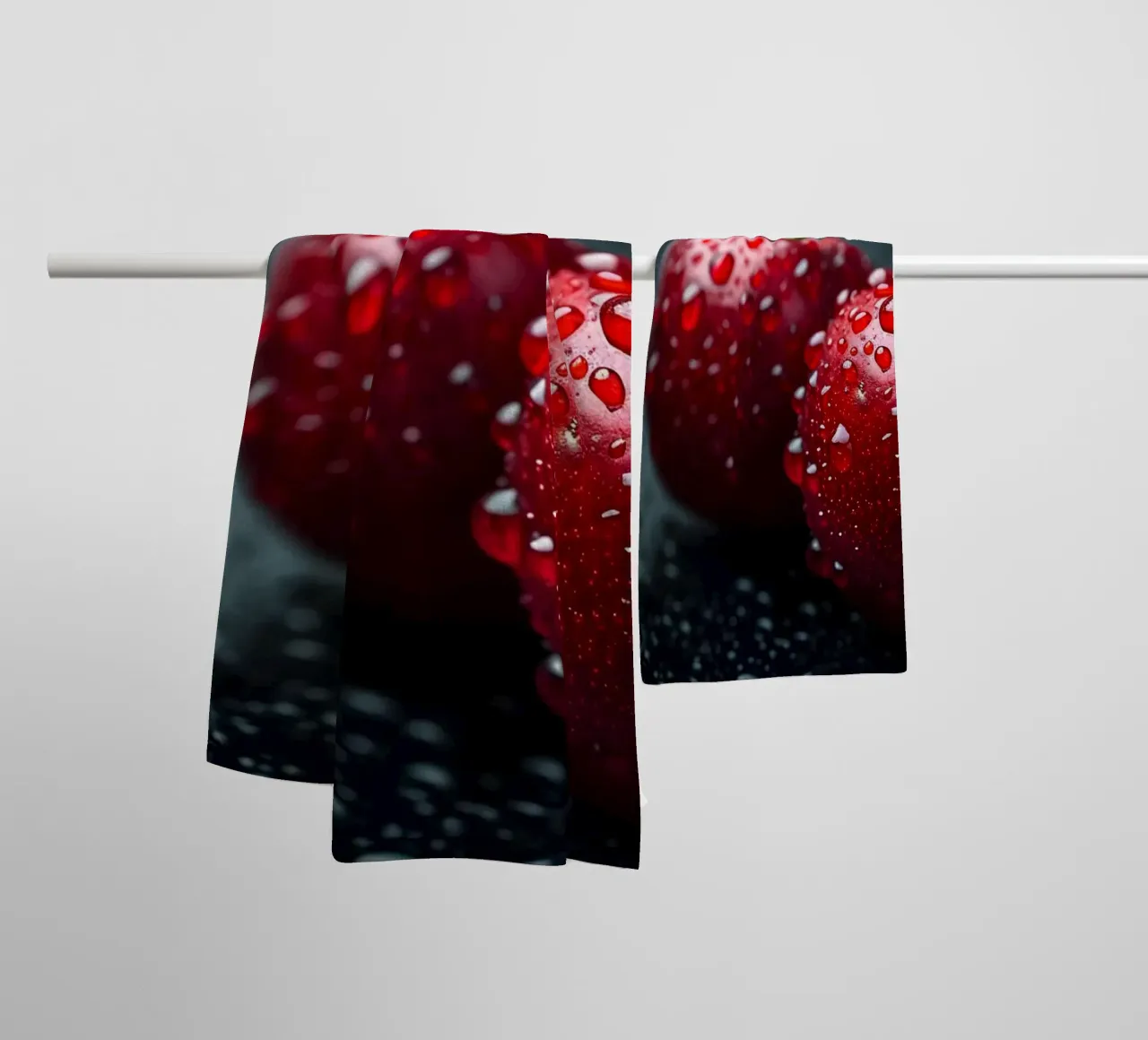 Cherries with dewdrops towel by M-Ulrich-Digital Art