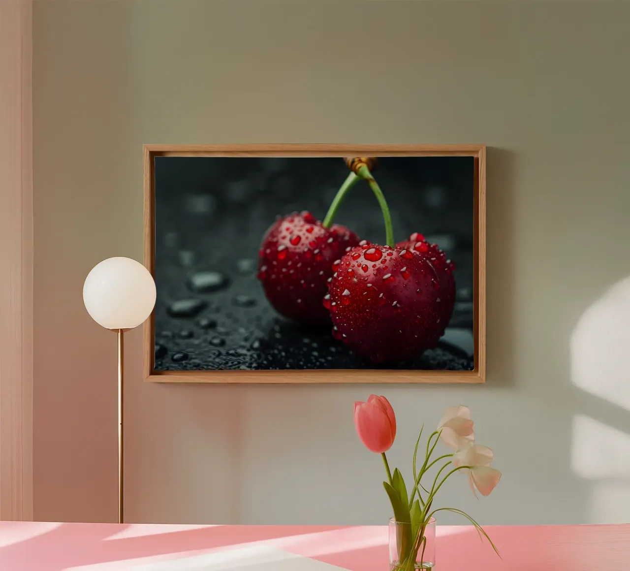 Cherries with dewdrops canvas by M-Ulrich-Digital Art