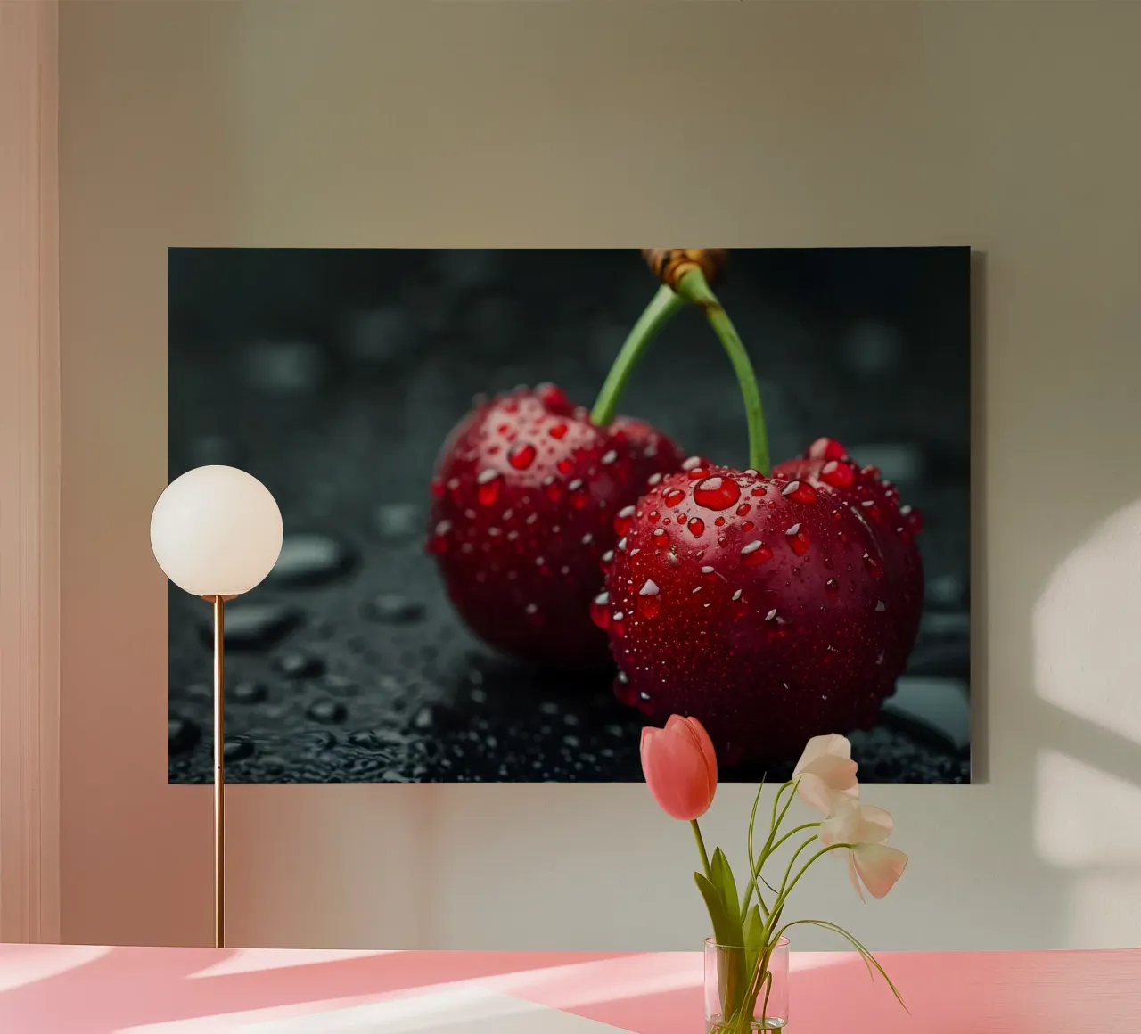 Cherries with dewdrops canvas by M-Ulrich-Digital Art