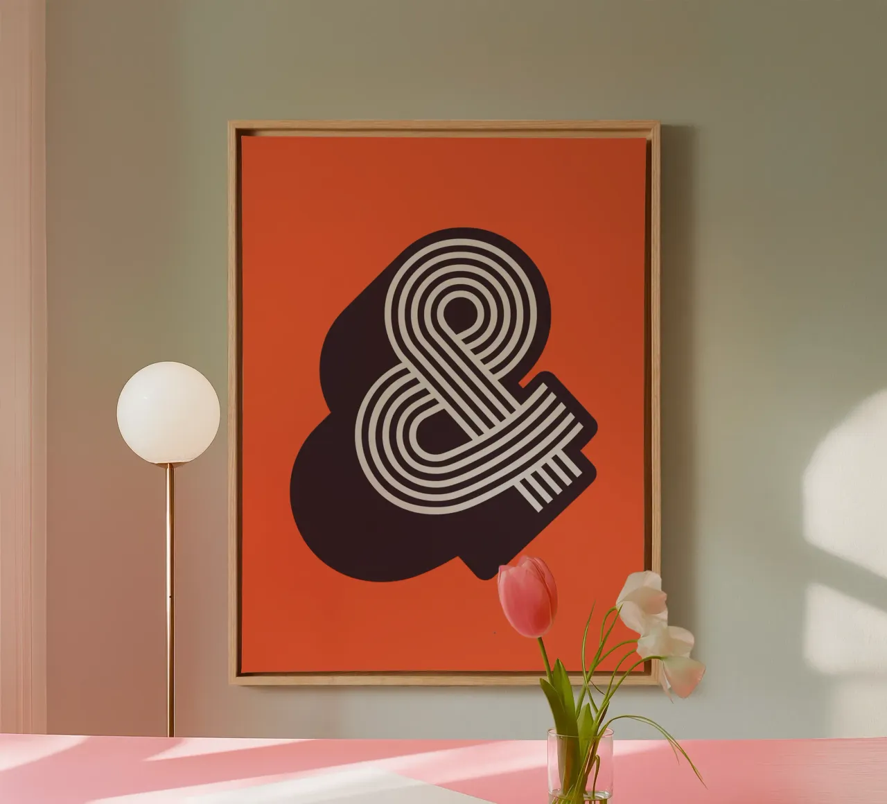Ampersand Retro 3D en Symbool Typografie & Kunst Print canvas met Baklijst van THE MOTIVATED TYPE
