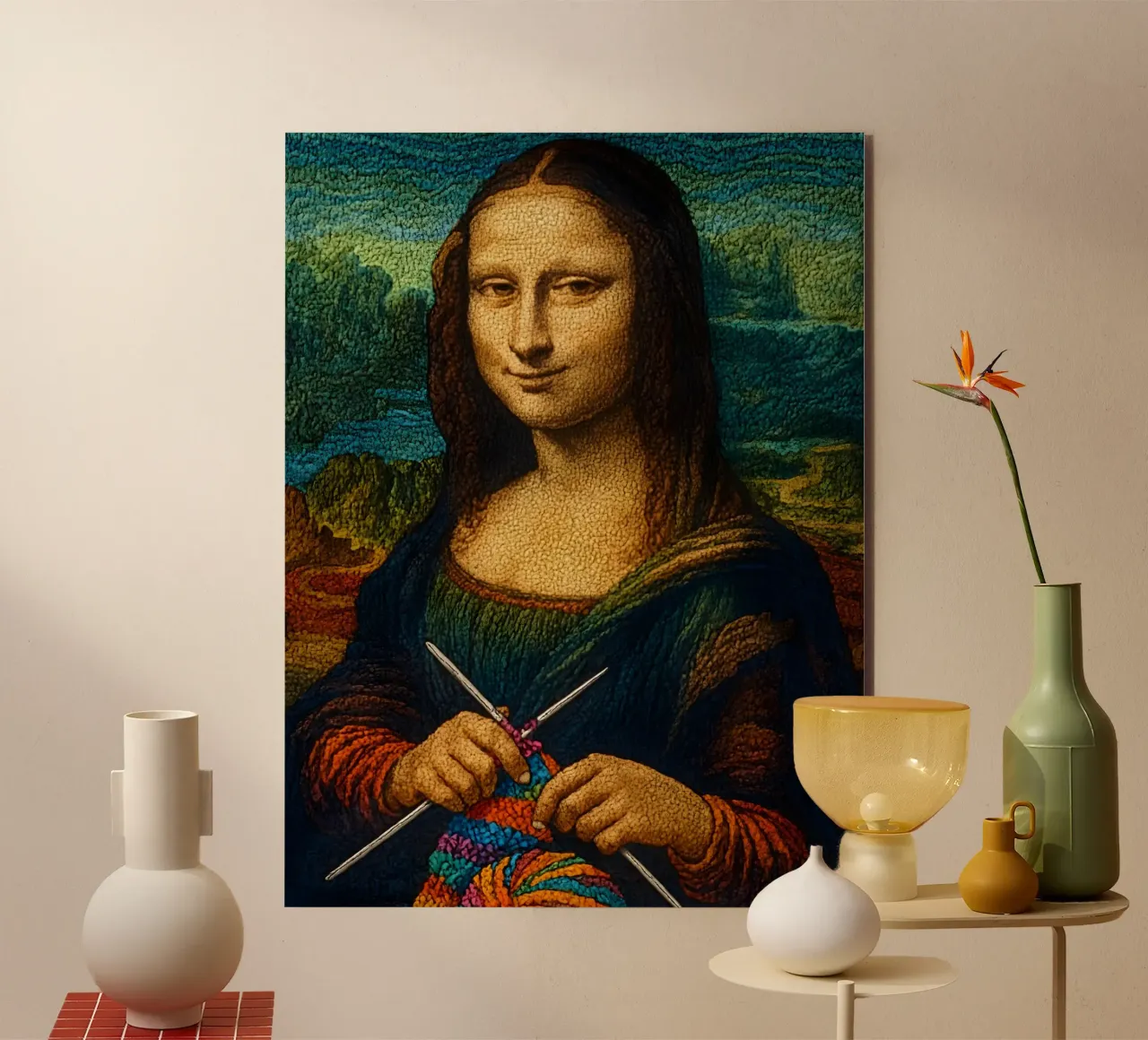 Ritratto di Monna Lisa a maglia alluminio dibond da ARTOMATIC