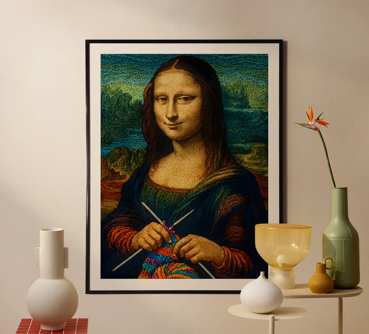 Mona Lisa strickendes Porträt Poster von ARTOMATIC